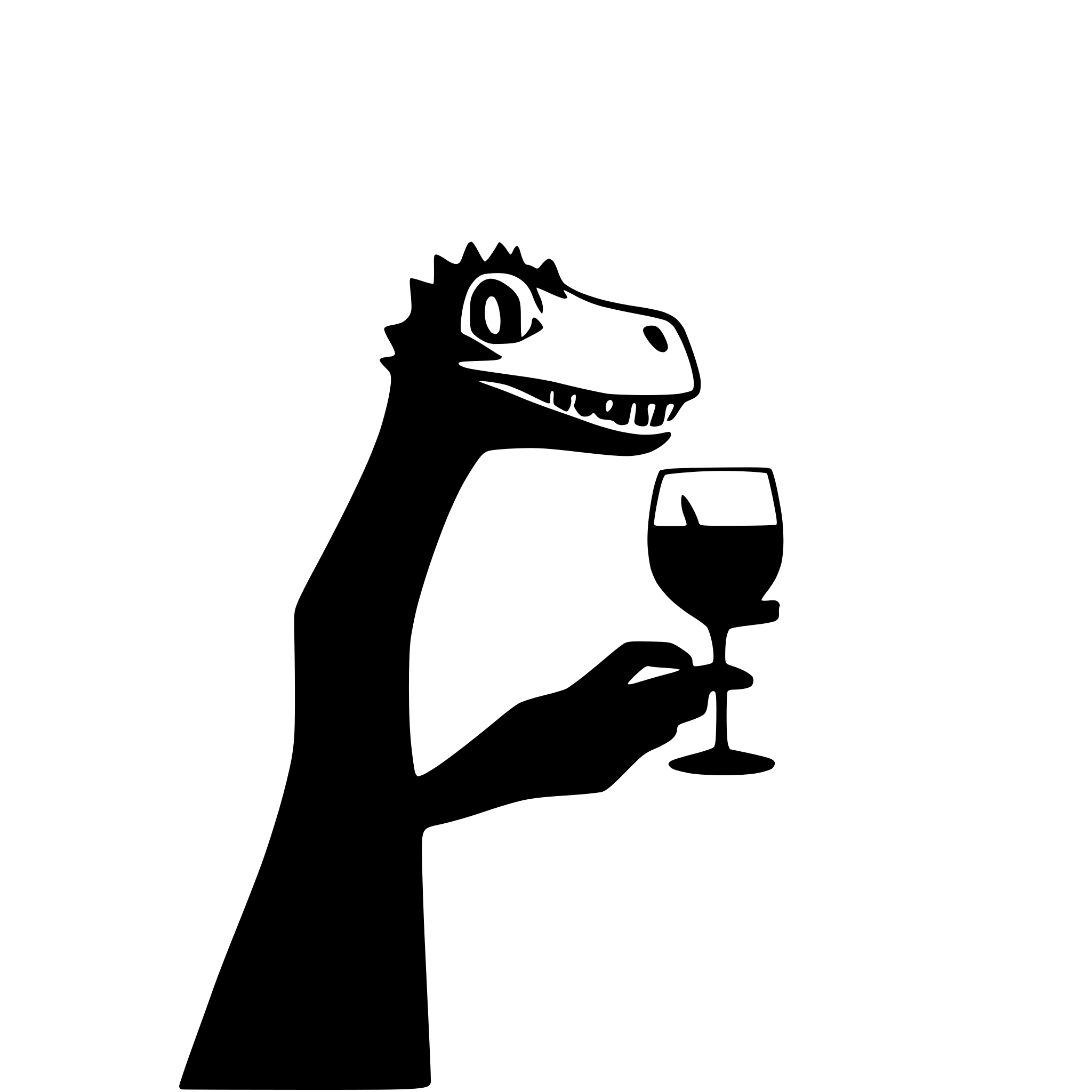 AI-generated SVG of a dinosaur with a glss of wine in the hand