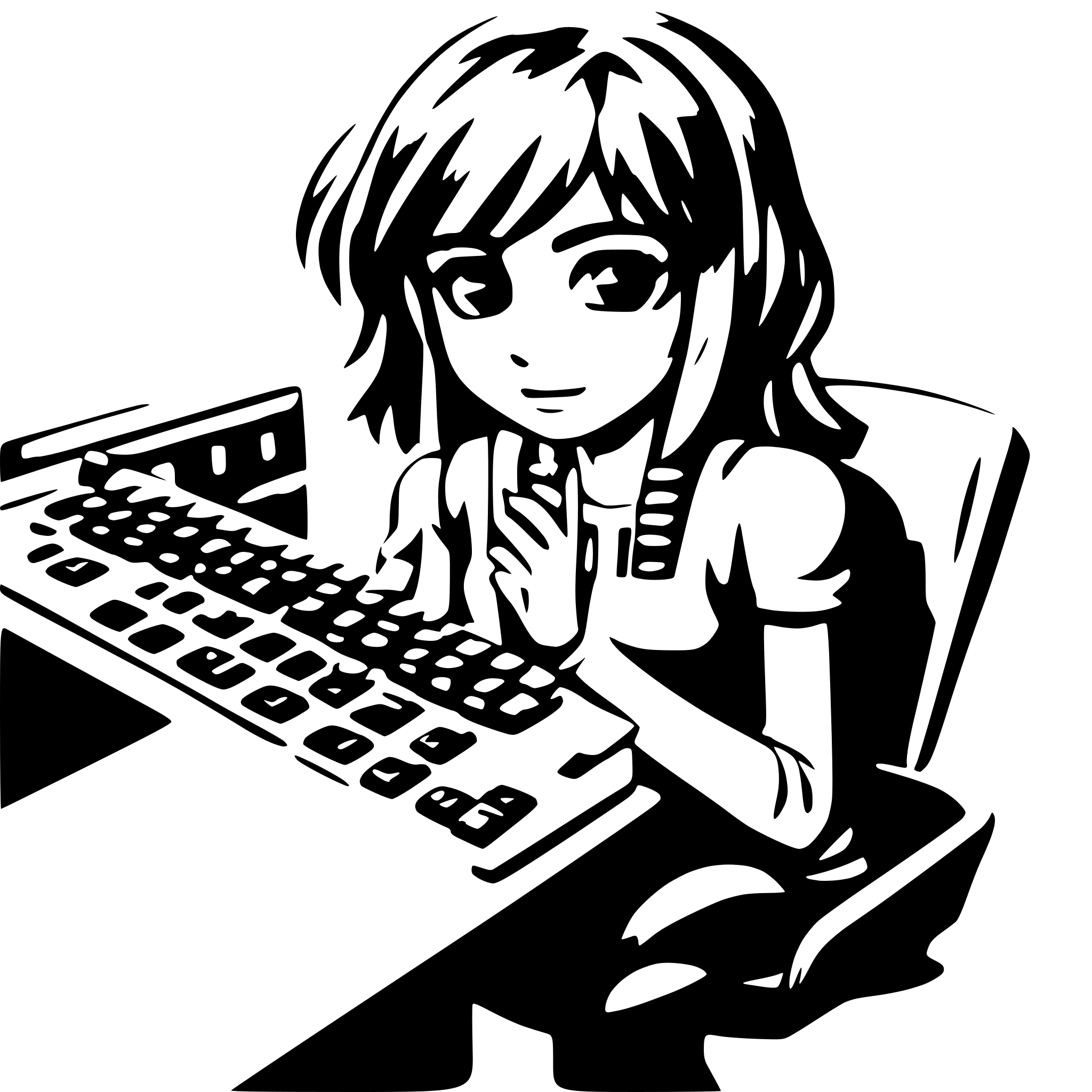 AI-generated SVG of a 2d anime girl pressing keyboard button