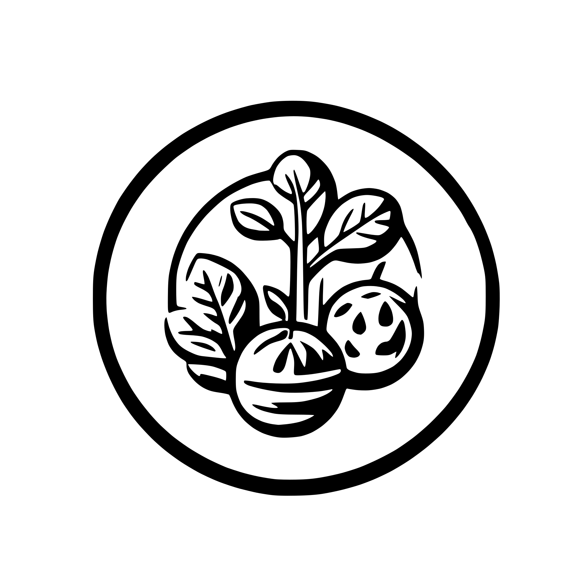AI-generated SVG of a round logo with fruits, trees, vegetables, countrystyle