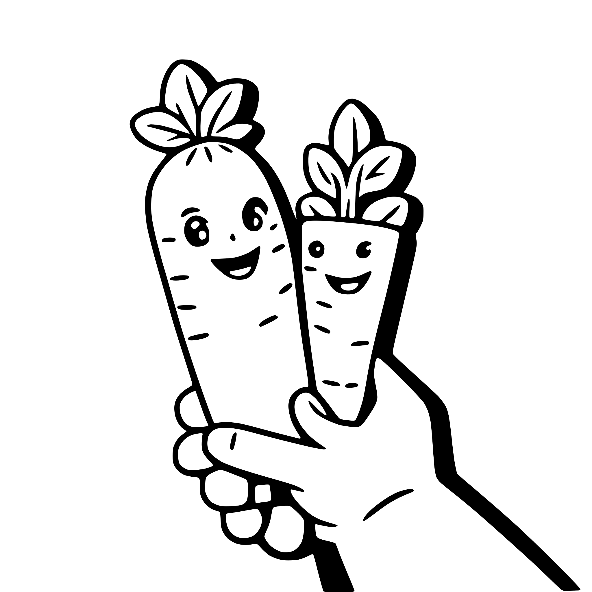 AI-generated SVG of a a cheerful carrot and pea holding hands