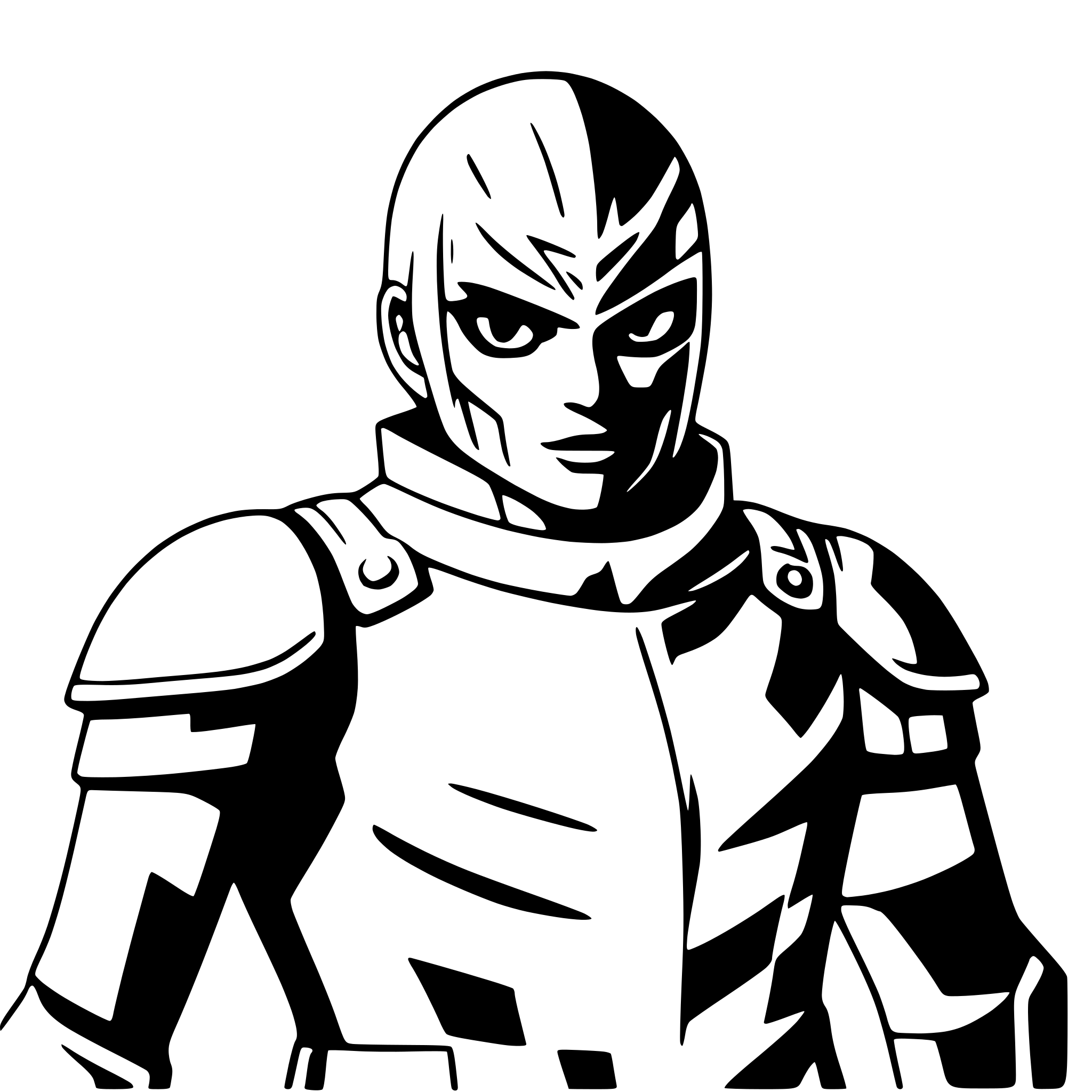 AI-generated SVG of a masked hero in armor