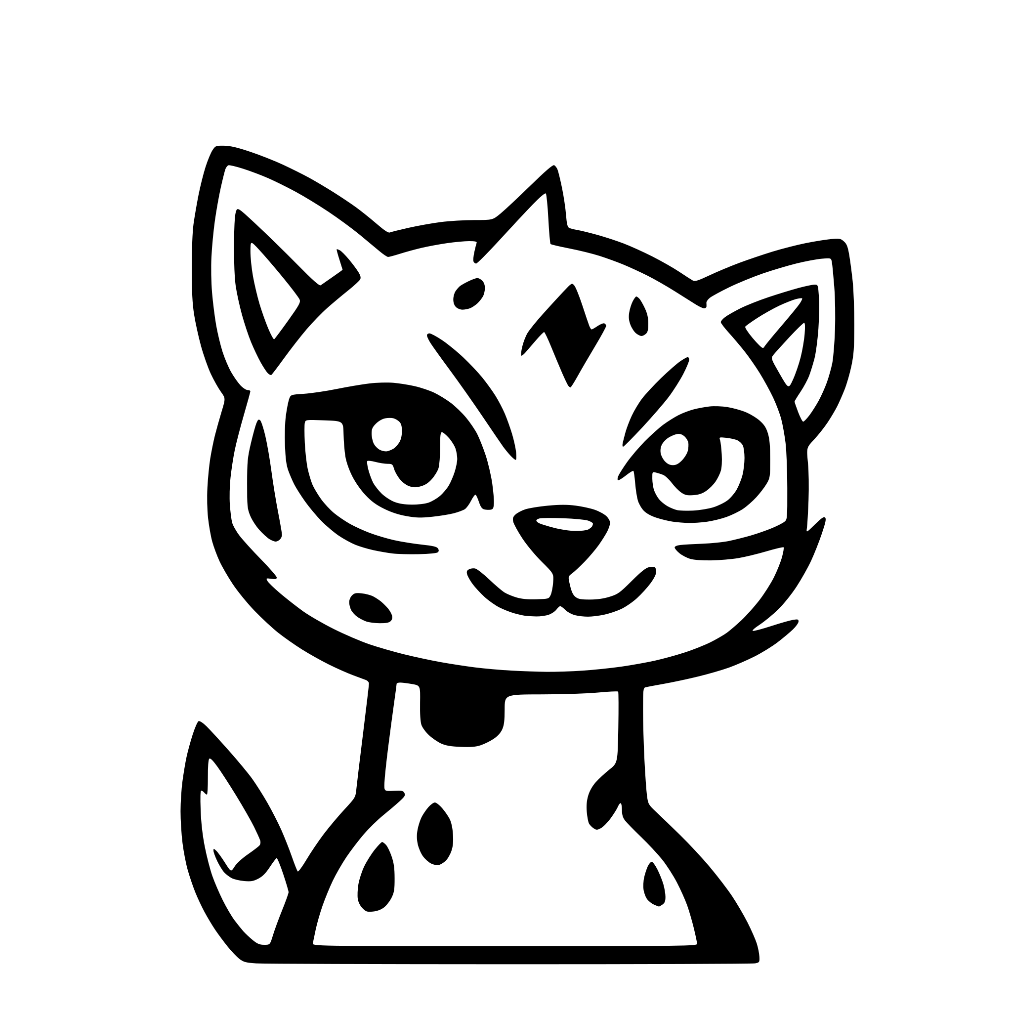 AI-generated SVG of a very cute leopard cat,  roar roar roar roar roar roar roar roar with  Pose to scratch, big dark black eyes, with Two significant long vertical lines on forehead, very very extremely simplified, snoopy like drawing, looking straight ahead