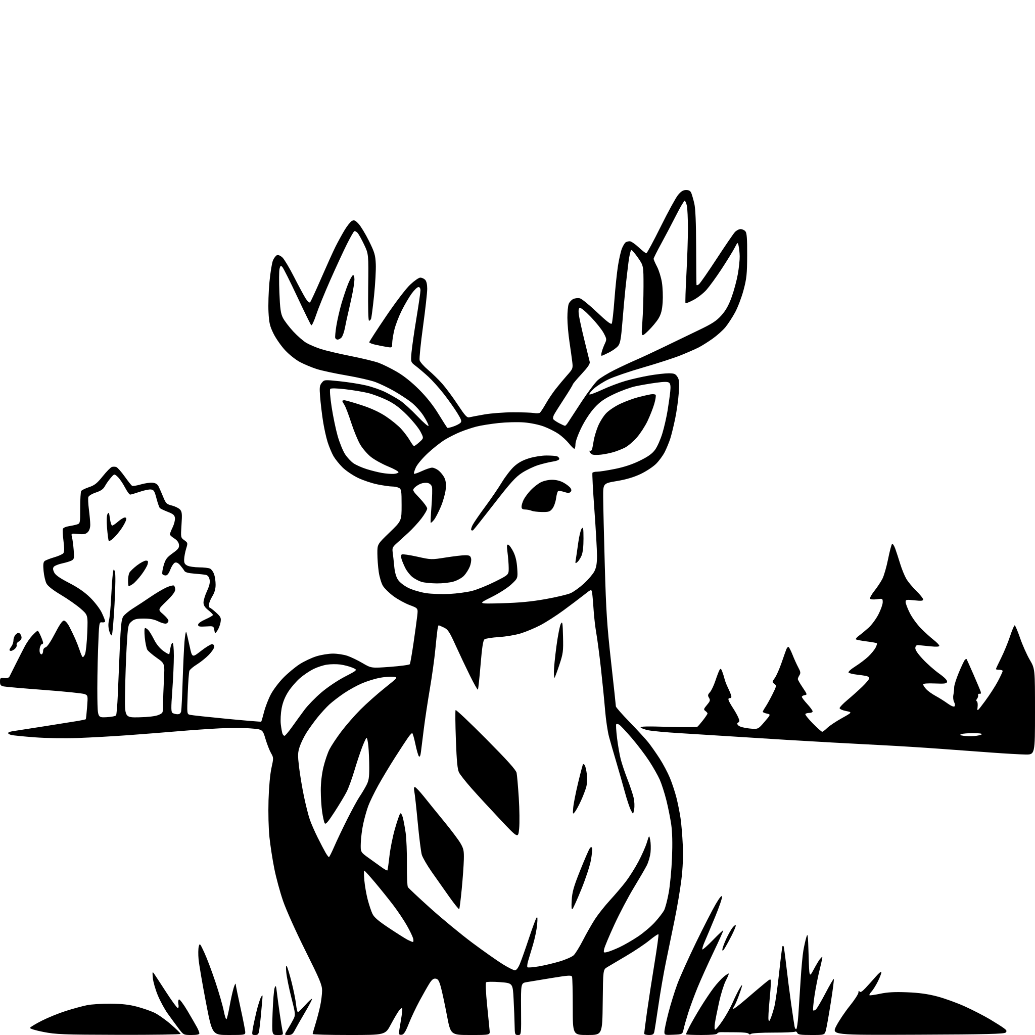 AI-generated SVG of a Deer in field with trees and mountains in background