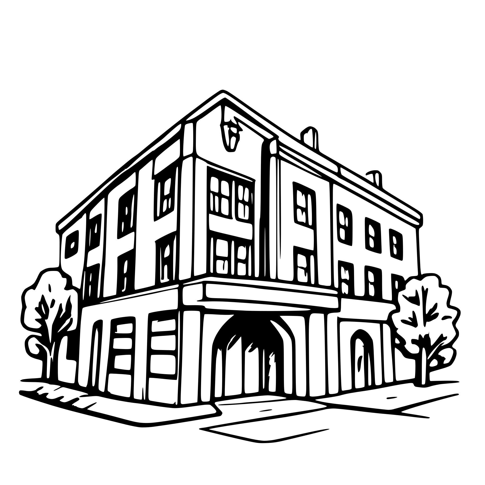 AI-generated SVG of a university building big