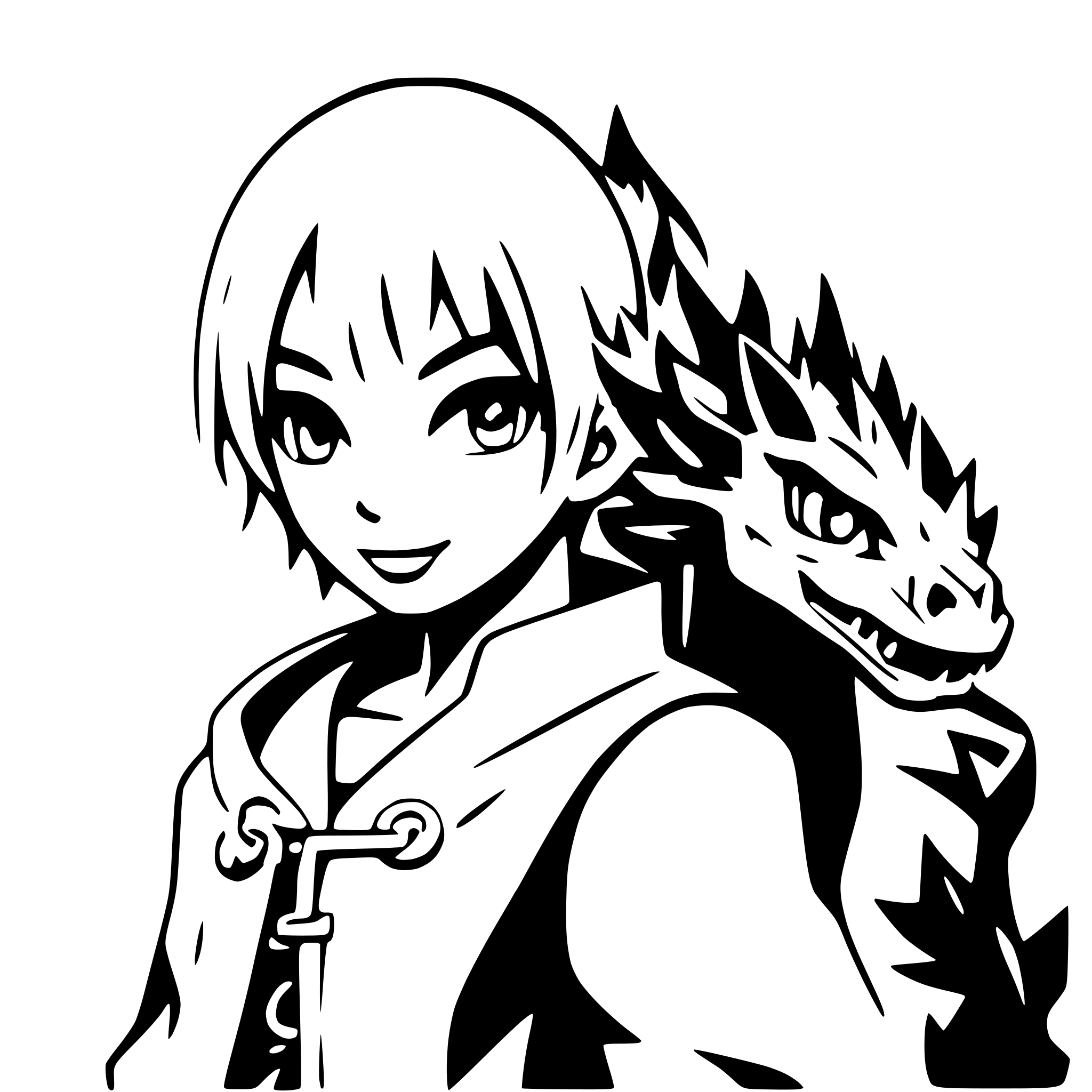 AI-generated SVG of a boy with fire dragon