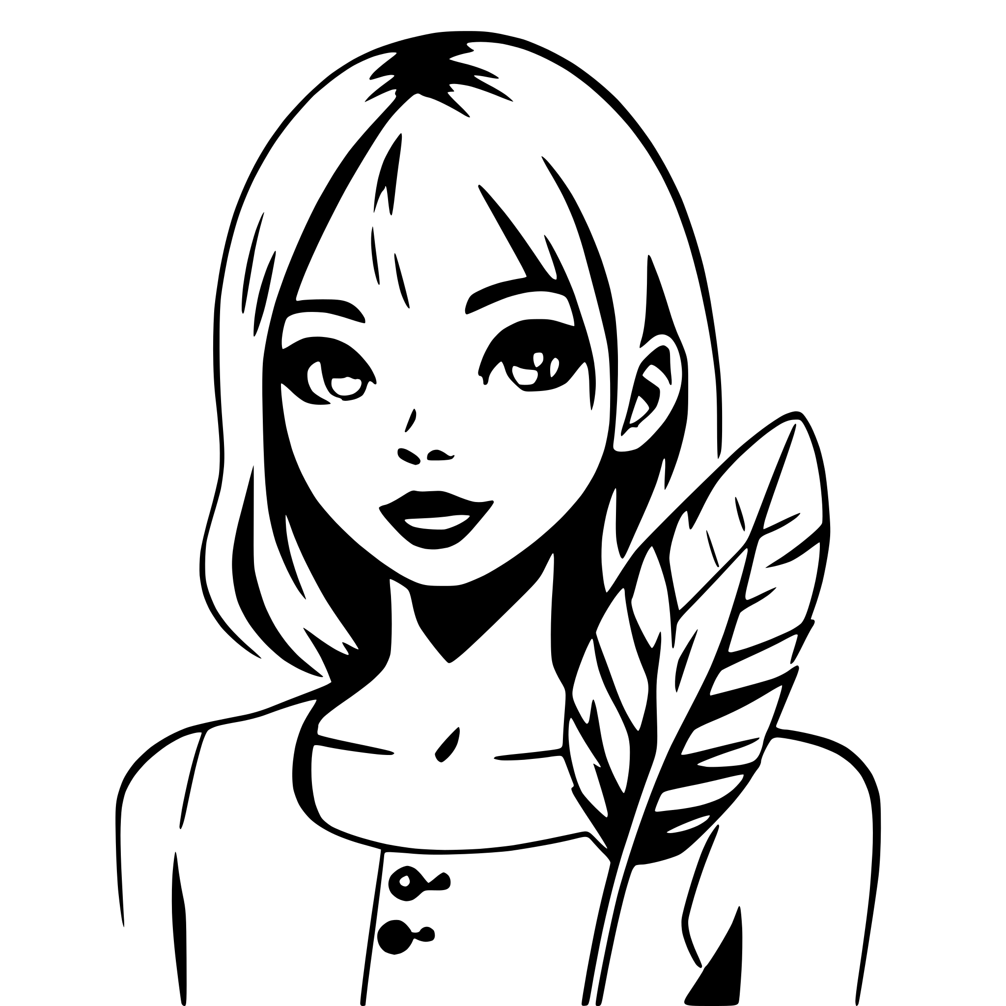 AI-generated SVG of a girl with floating feathers