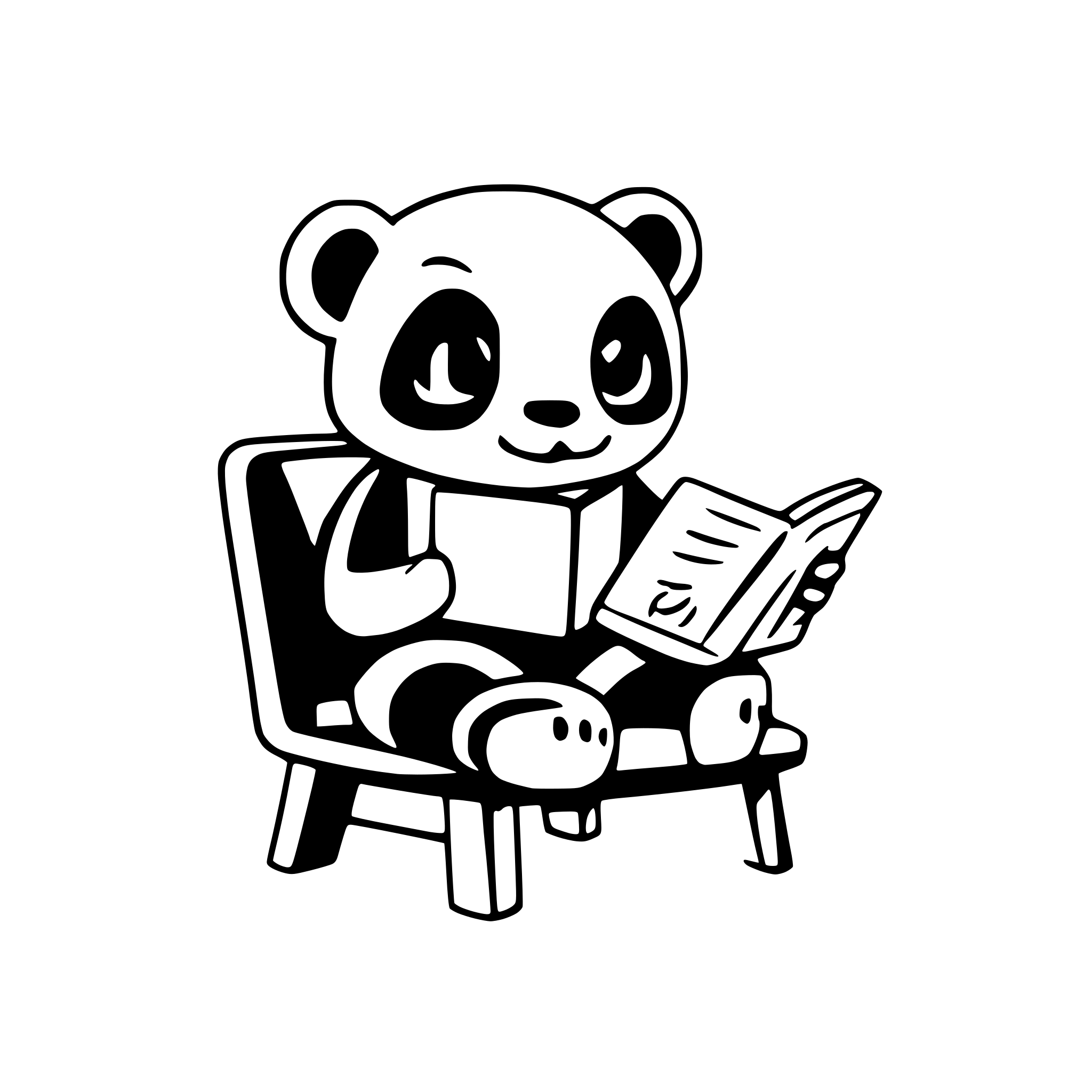 AI-generated SVG of a A panda sitting on a chair and reading a thick book