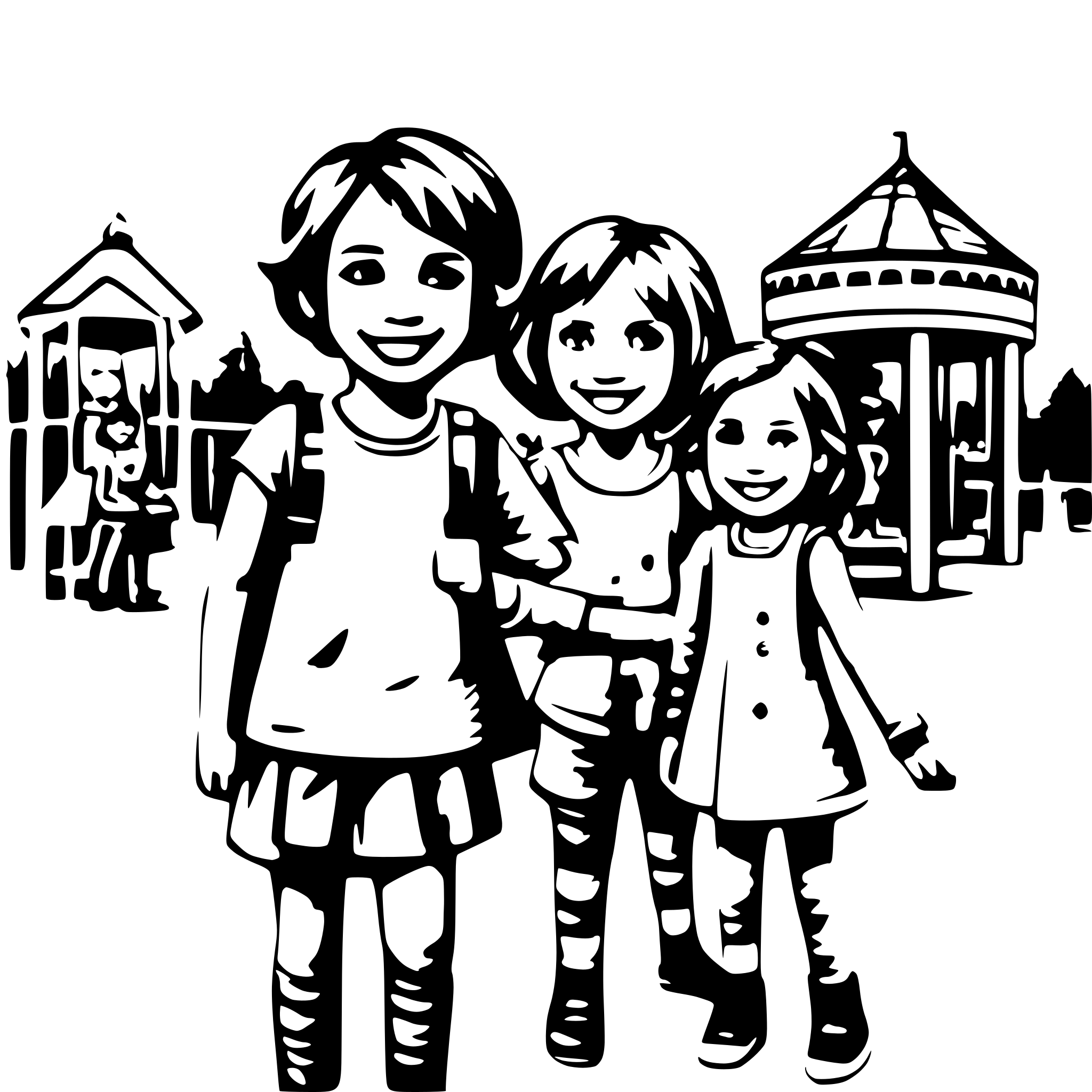 AI-generated SVG of a many children with smiling face paying on the playground