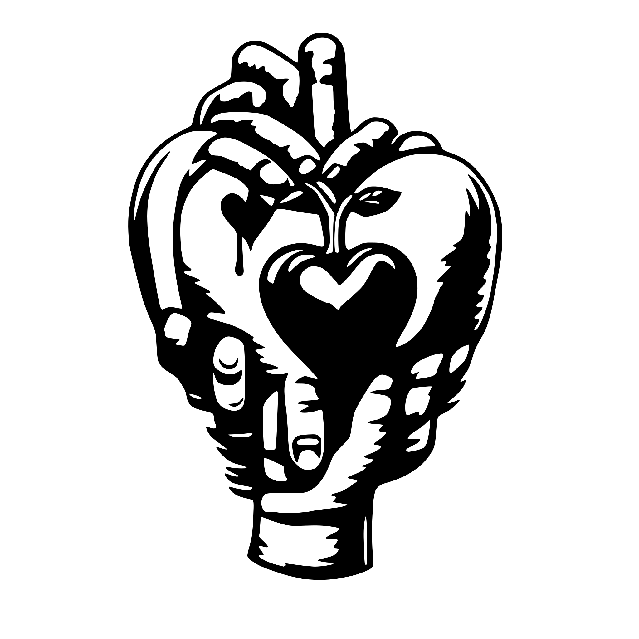 AI-generated SVG of a Tattooed hand holding bleeding heart