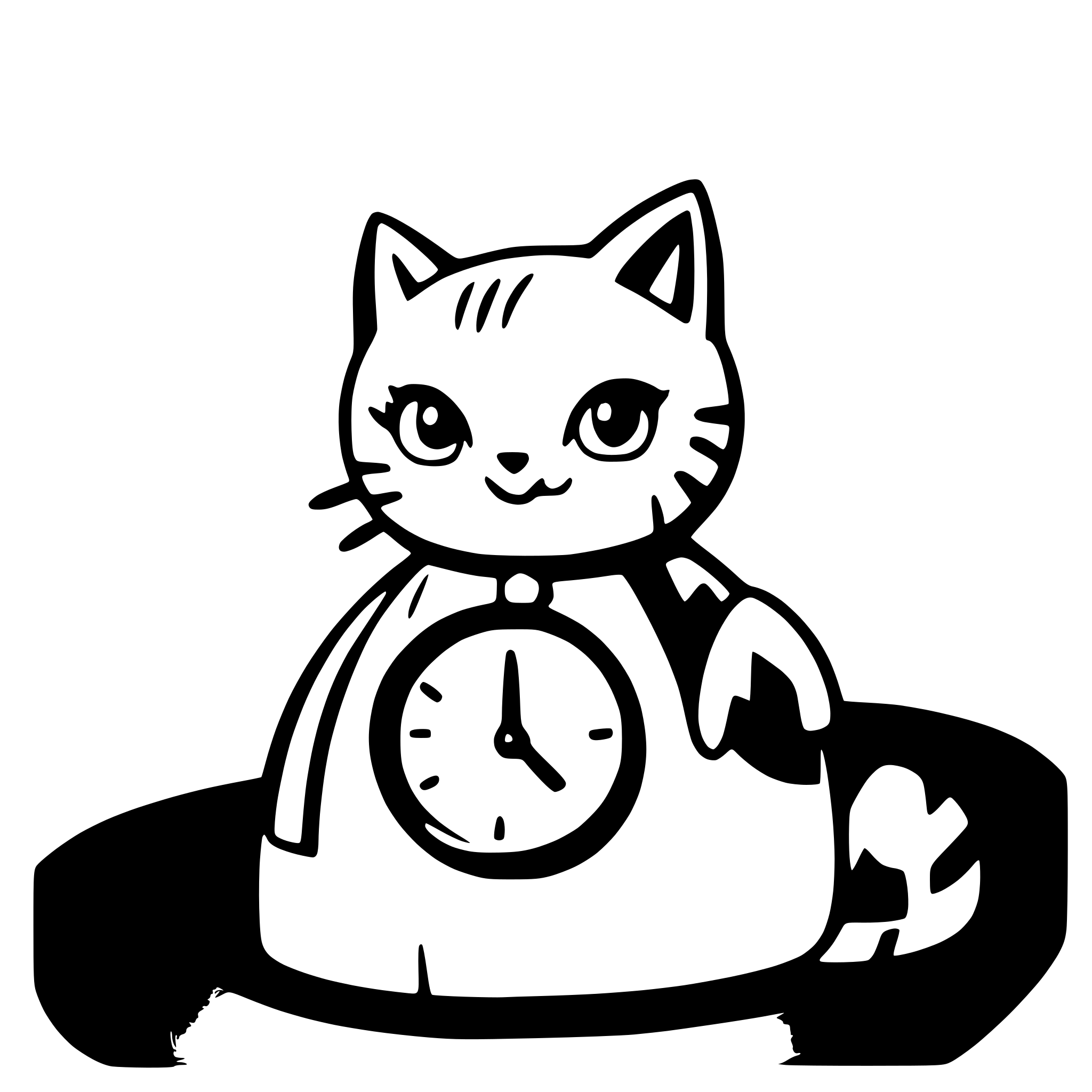 AI-generated SVG of a happy color cat with alarm clock