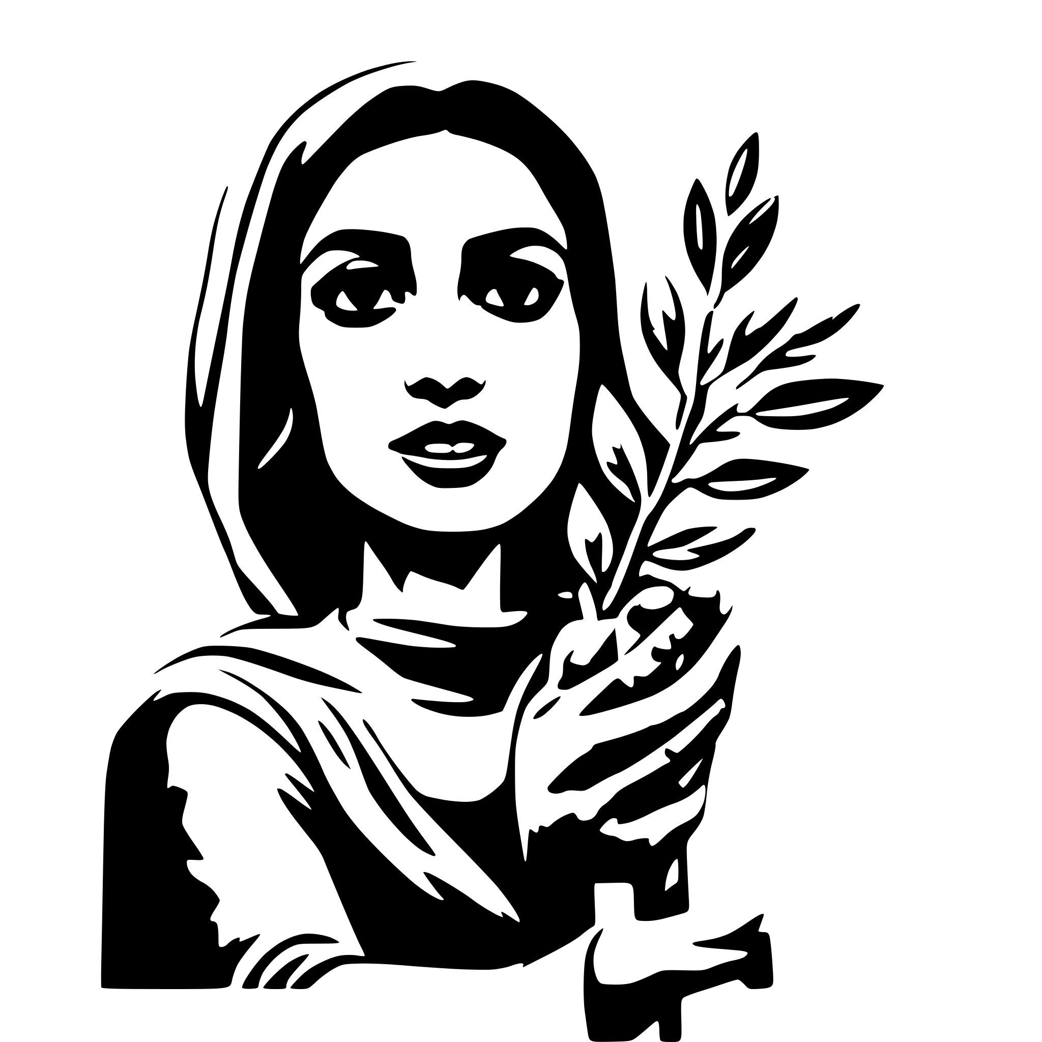 AI-generated SVG of a A Palestinian woman holds an olive branch in her hand