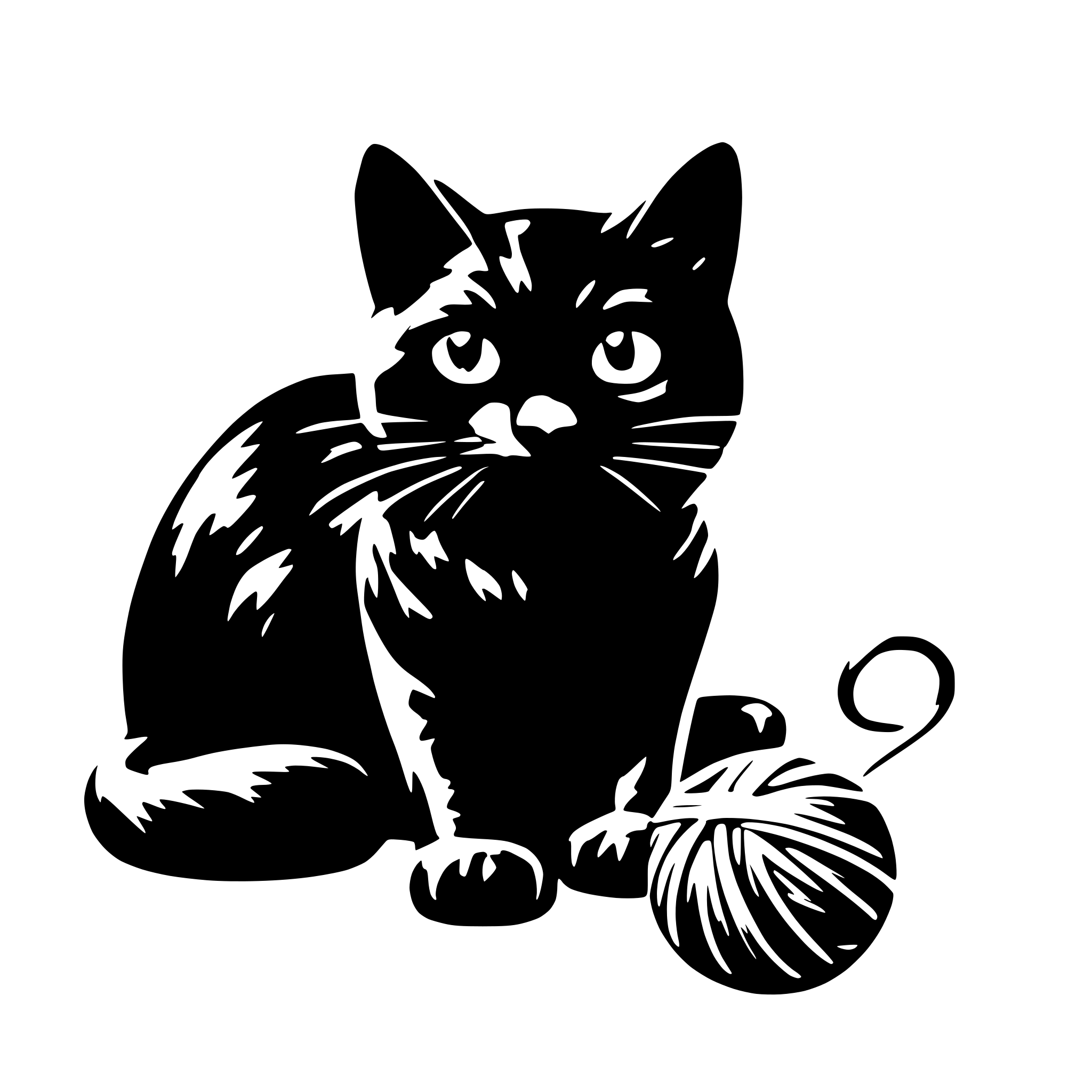 AI-generated SVG of 'black cat with yarn ball in front'