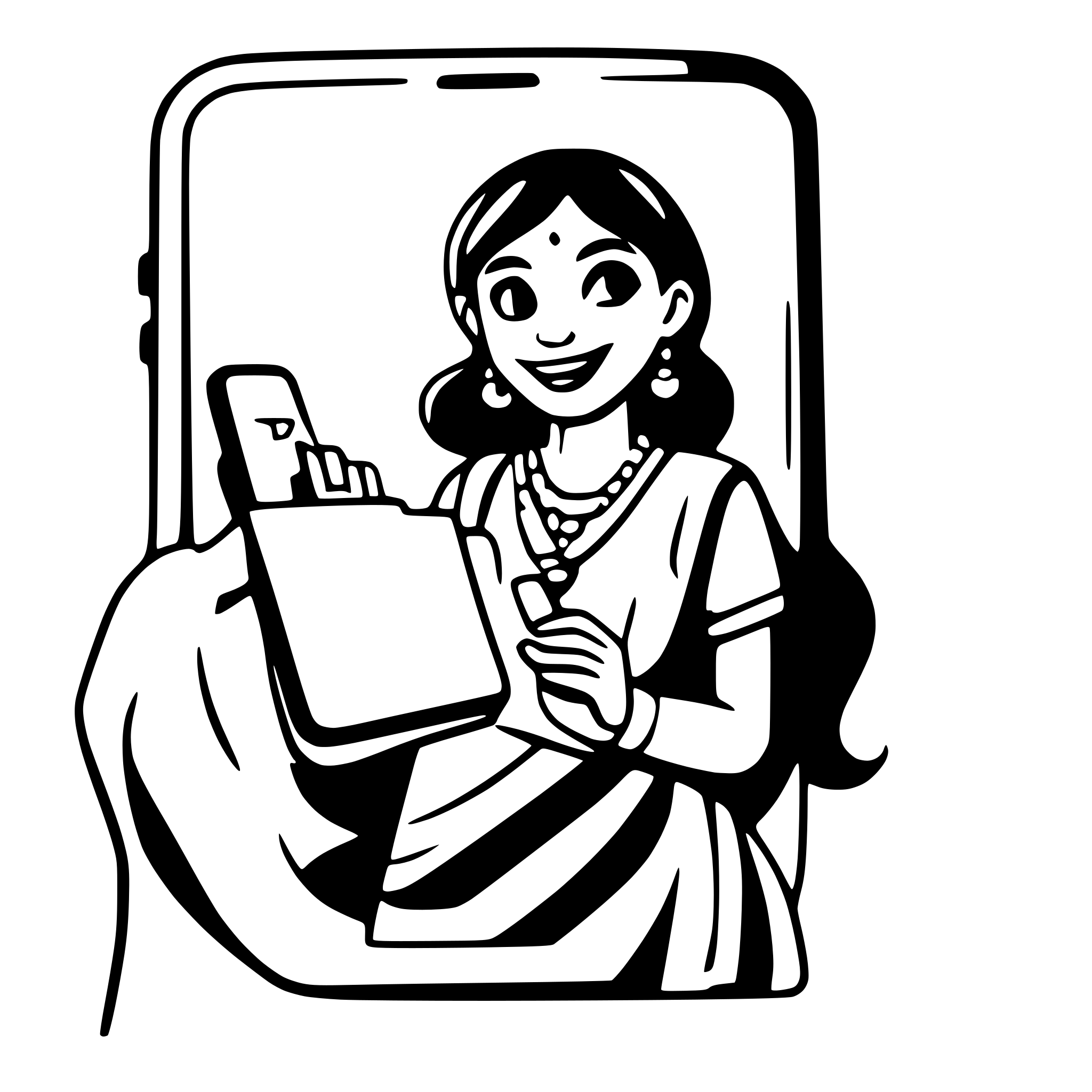 AI-generated SVG of a Create a clean, colorful, flat-style vector illustration (SVG-like) showing: 	•	A happy school scene with two adults (teacher and parent) standing beside a giant smartphone in the center. 	•	The teacher is wearing a saree (traditional Indian attire), holding a folder and gesturing toward the mobile screen. 	•	The parent (father) is casually dressed and smiling, standing next to the teacher. 	•	On the other side of the phone, include two children (students) — one girl in school uniform with a pon
