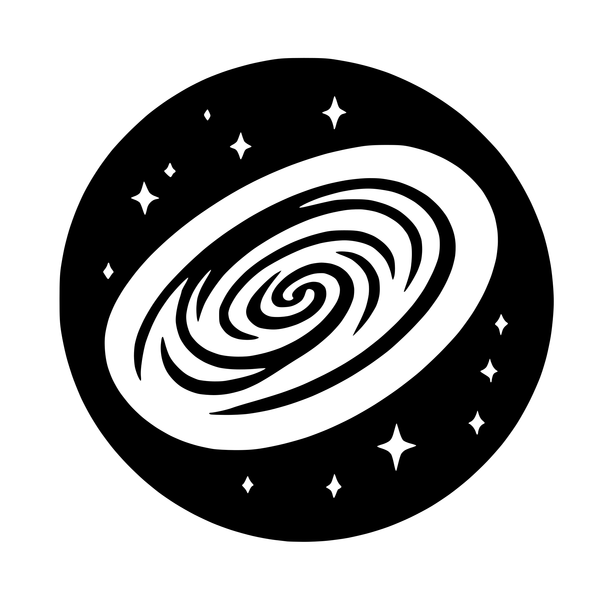 AI-generated SVG of a An oval-shaped spiral galaxy silhouette
