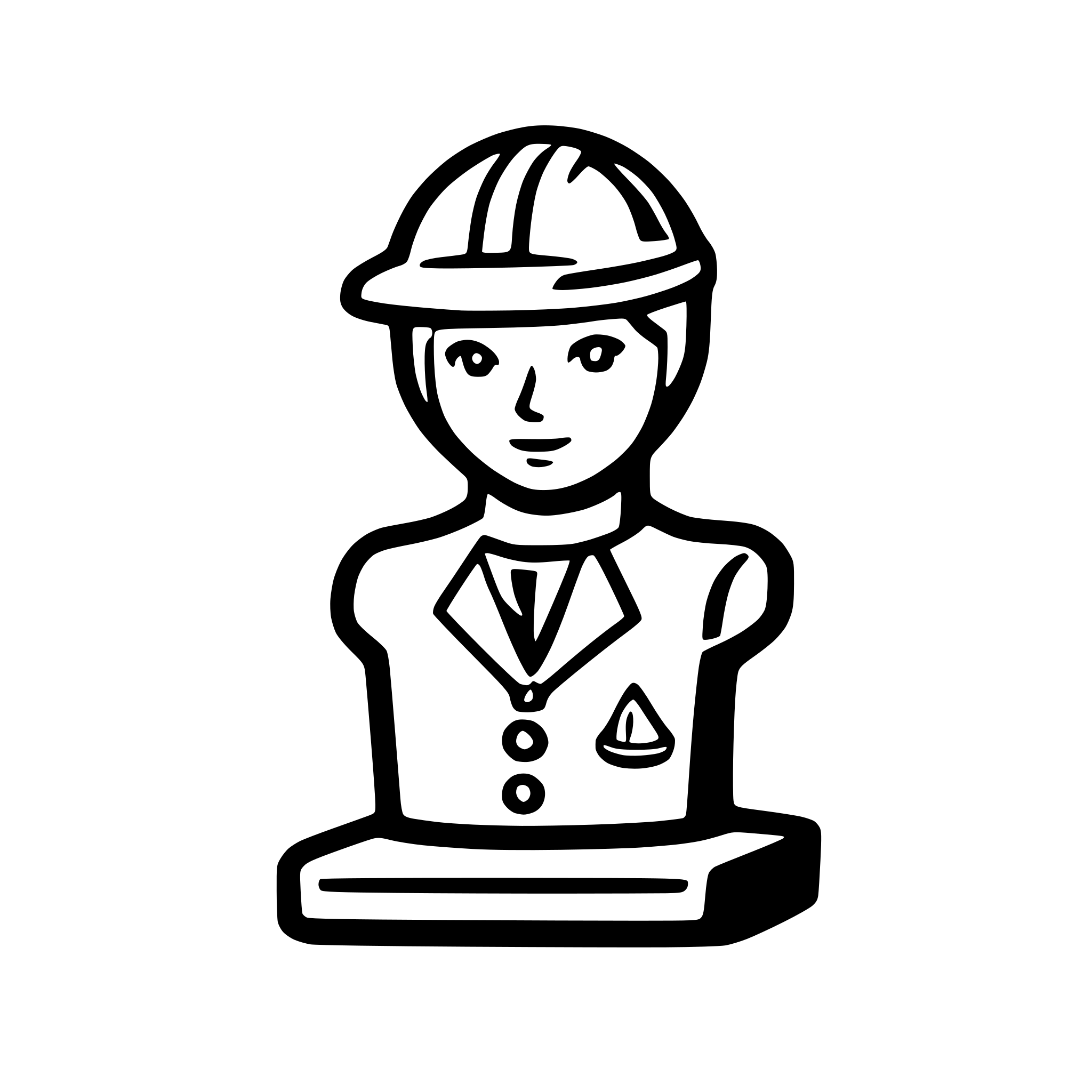 AI-generated SVG of a 2 colors icon (blue and white) bust of worker with helmet and a hourglass