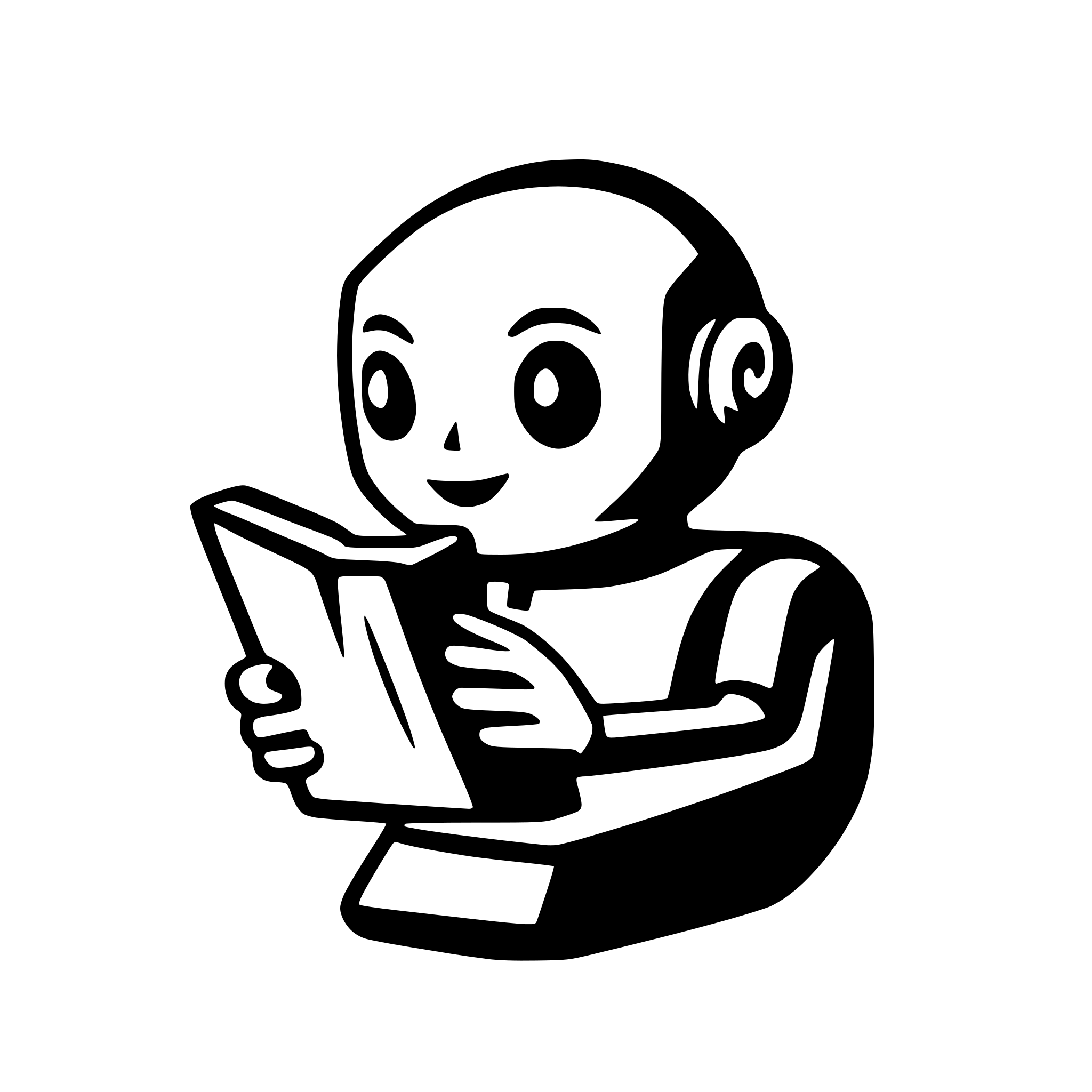 AI-generated SVG of a simple friendly robot reading a book