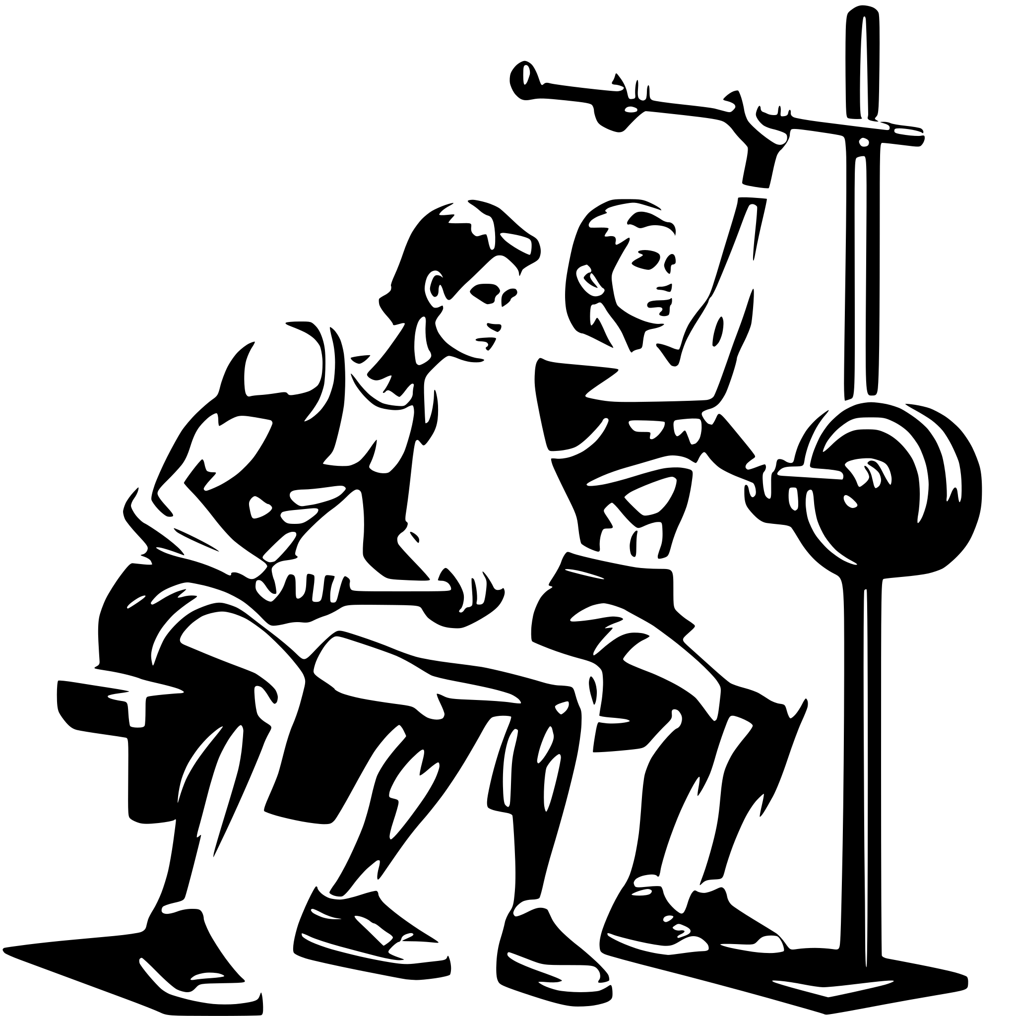 AI-generated SVG of '2 person doing gym, 1 is doing bench press with barbell rod and second one is spotting him'