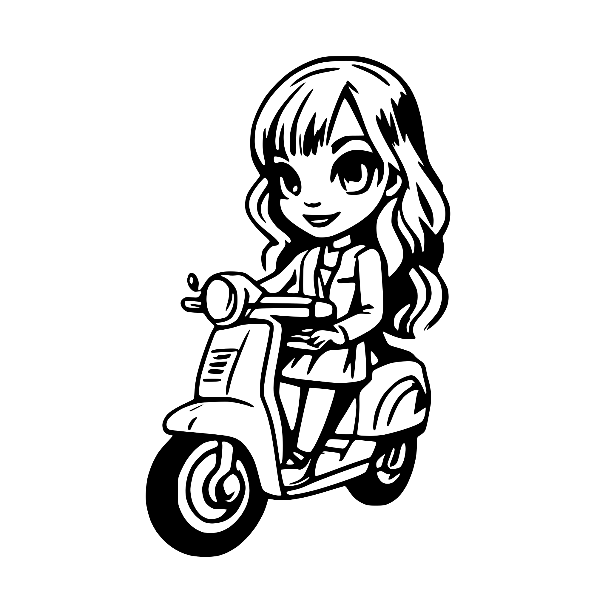 AI-generated SVG of a Shoulderlong Hair Iris on a vespa Numbers 40