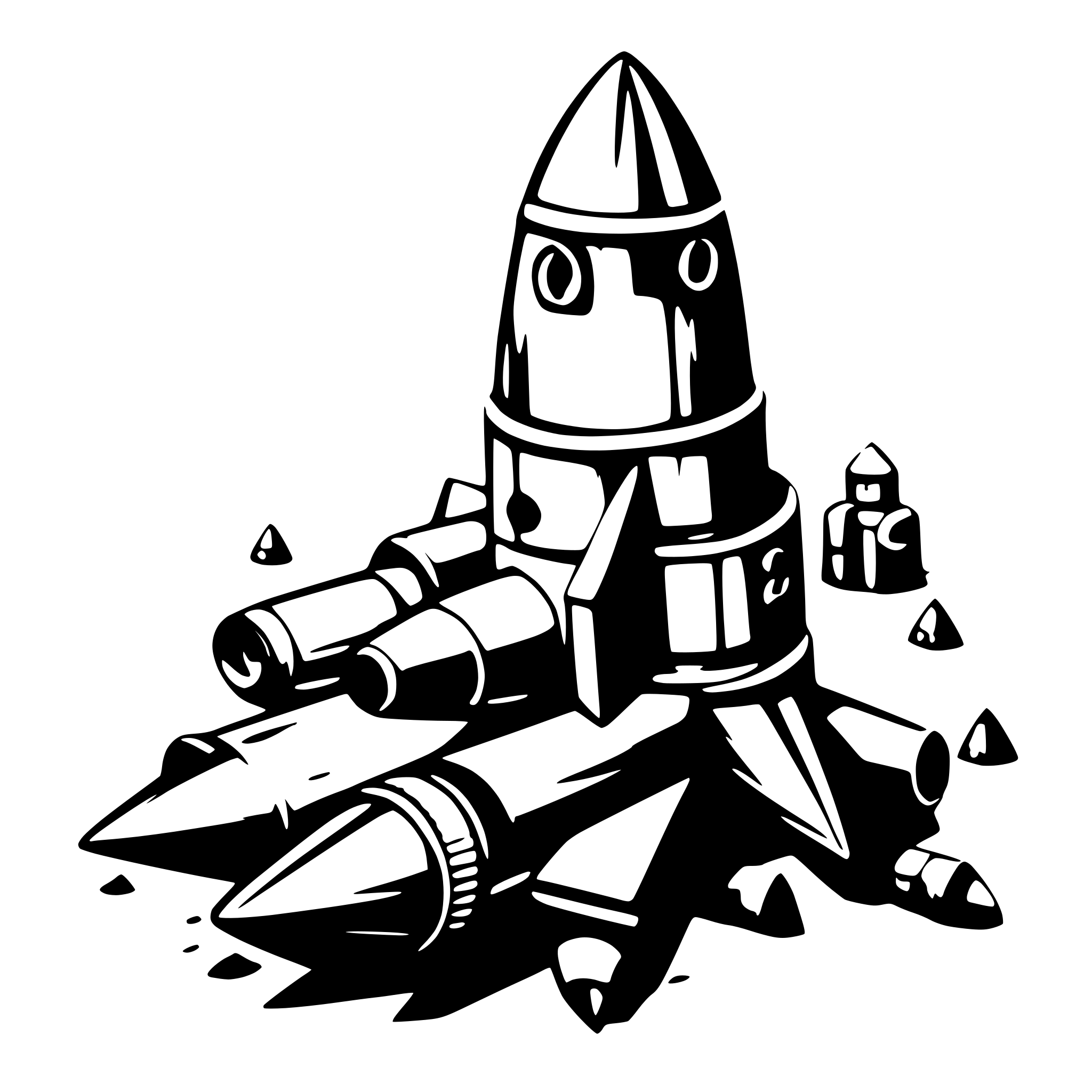 AI-generated SVG of 'a child-like drawing of a wood toy rocket, with several habitacle compartments stacked on top of each other in a kind of loose pile'