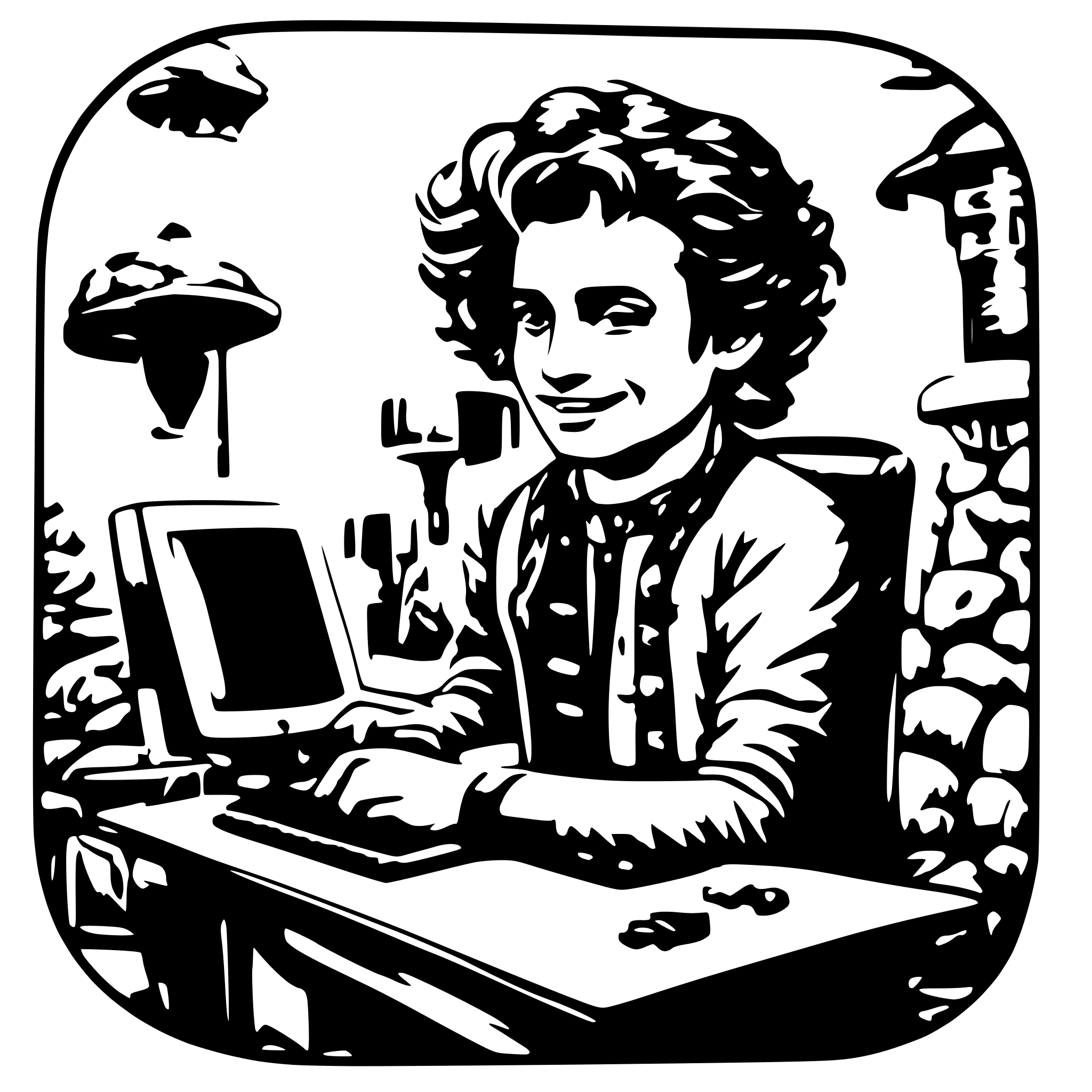 AI-generated SVG of 'happy guy typing on desktop computer'
