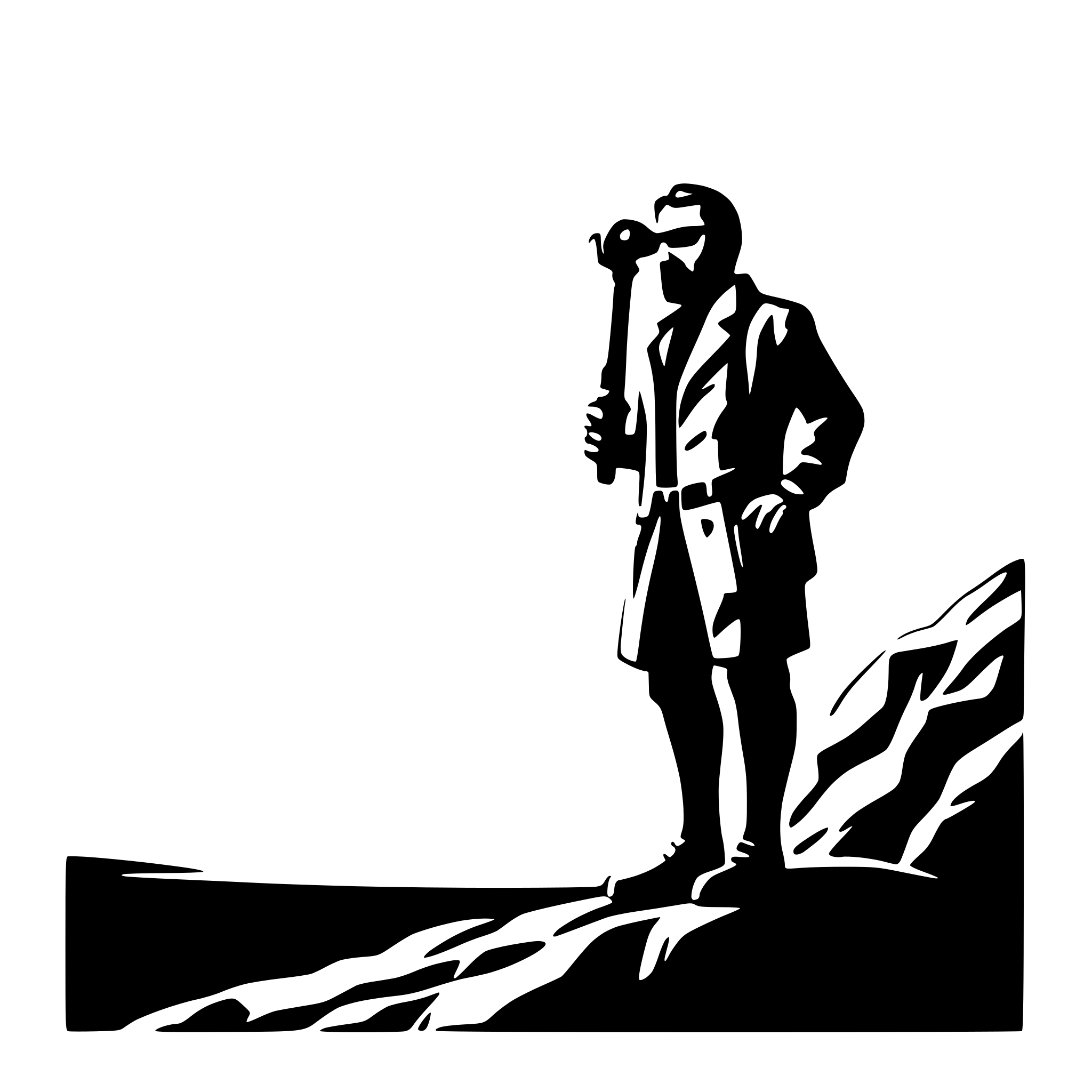 AI-generated SVG of a Silhouette of a modern data scientist adventurer standing confidently on rugged, rocky terrain. The figure holds a sleek, modern telescope with both hands, angled toward the upper right corner, symbolizing exploration and insight. The silhouette incorporates key features of a data scientist: a clean beard, neatly groomed moustache, and minimalist rectangular glasses. Subtle technological accents, such as a faint data graph pattern integrated into the silhouette of the backpack, enhance the theme