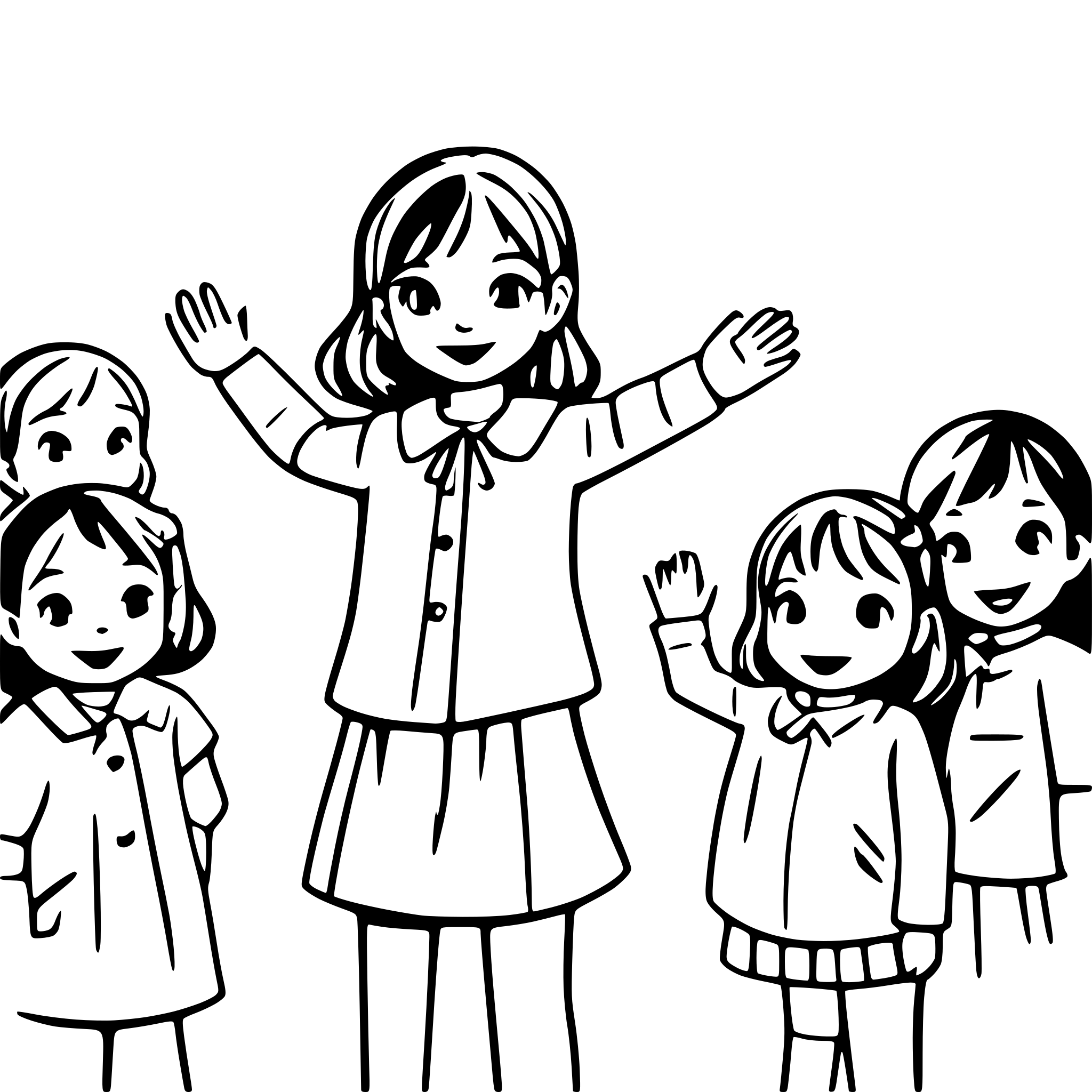 AI-generated SVG of a educator says goodbye to 8 children in the kindergarden