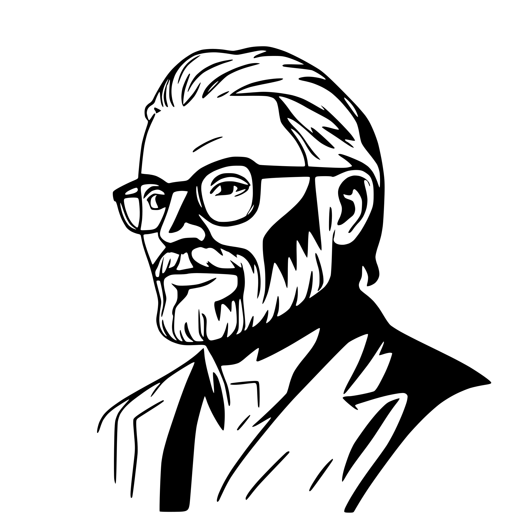 AI-generated SVG of a a full-bodied imagen of a dishevelled middle-aged man with black glasses and a beard