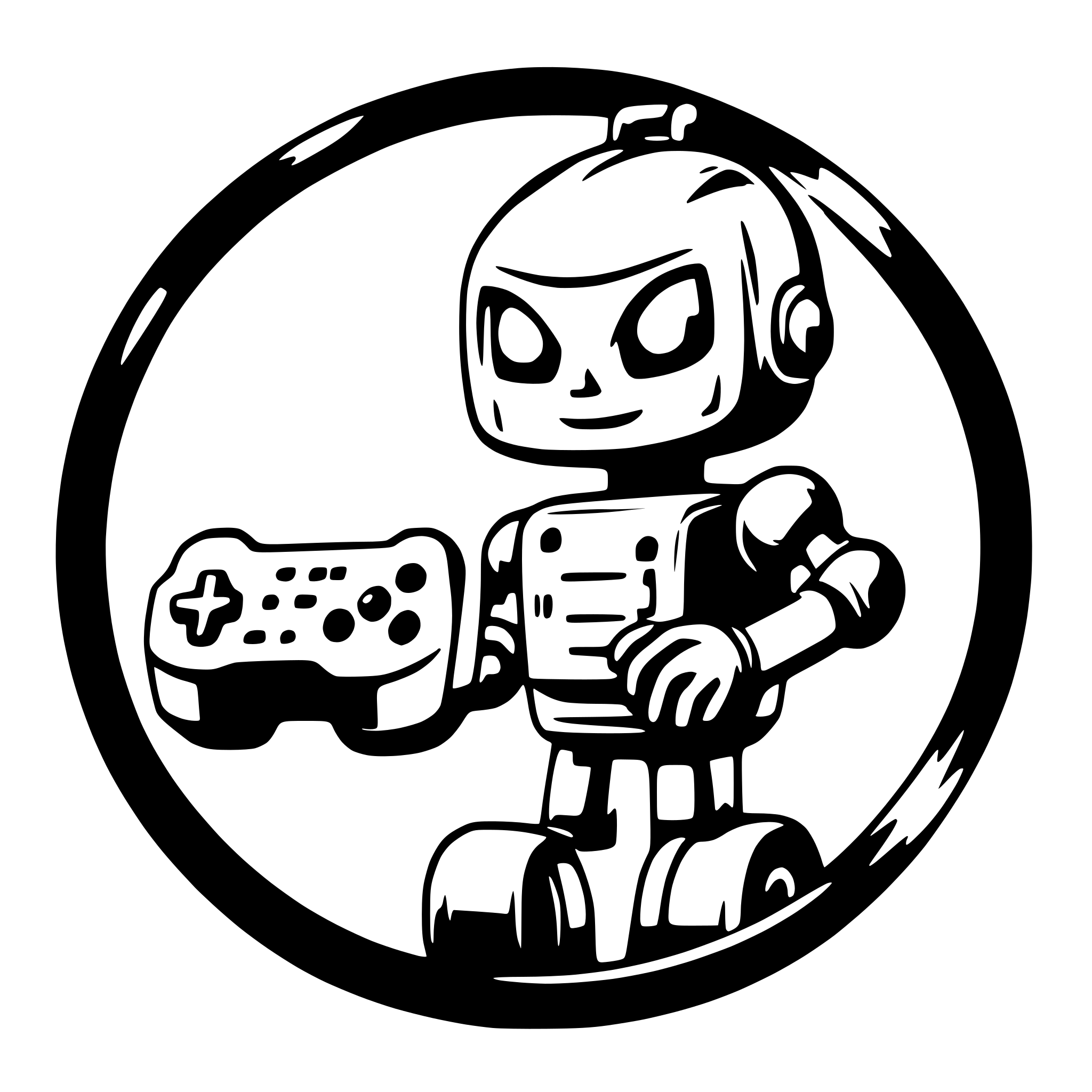 AI-generated SVG of 'a little robot holding a controller playing games'