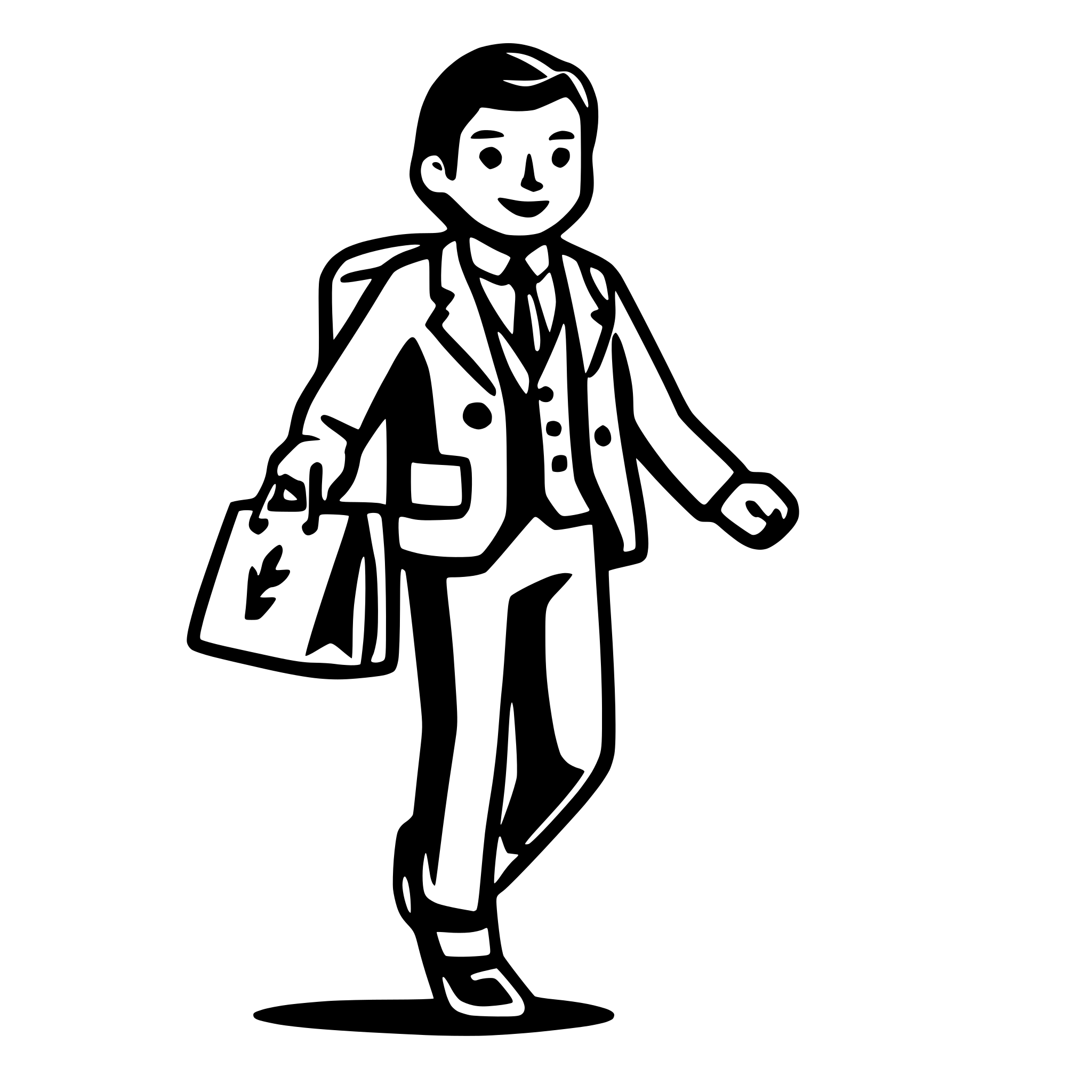 AI-generated SVG of 'A man in a tweed suit runing out, clutching a bag of coins in both hands. The coins themselves are not visible. You can see his whole body, including his shoes. He is turned sideways.'