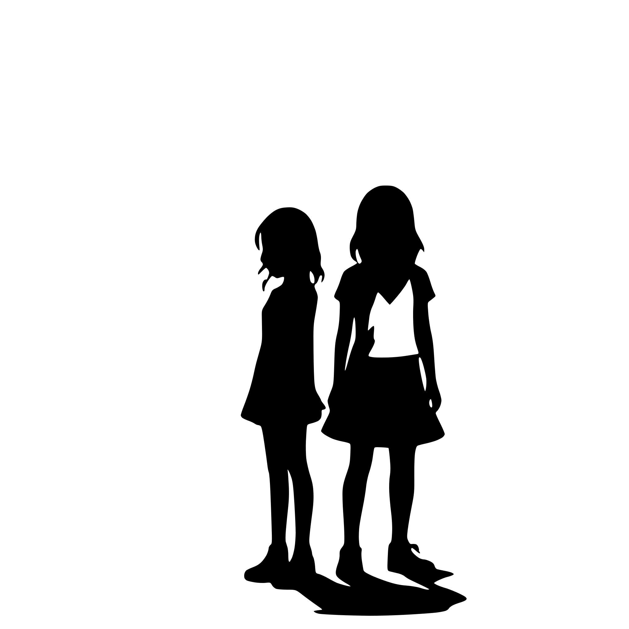 AI-generated SVG of a 2 friends, silhouettes only black and white