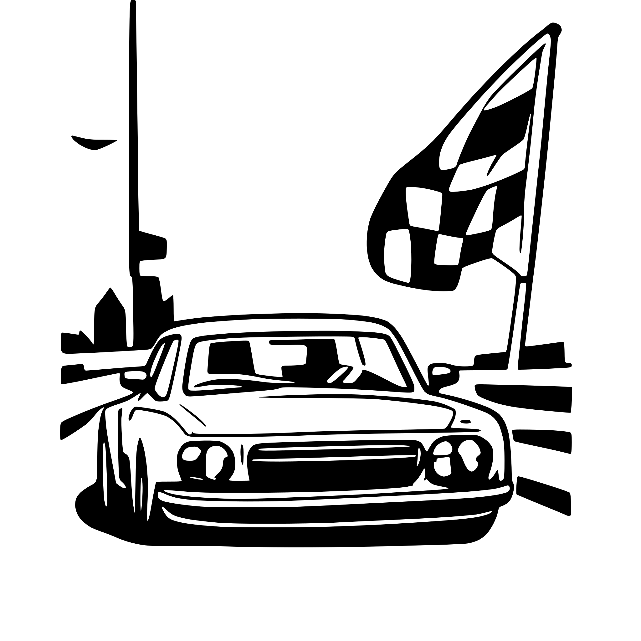 AI-generated SVG of a A BMW car driving through the finish line in a race. In the foreground, there is a classic race finish banner with the word 'ZIEL' written on it. The image is minimalistic, with no background, no shadows, and a clean, simple style.
