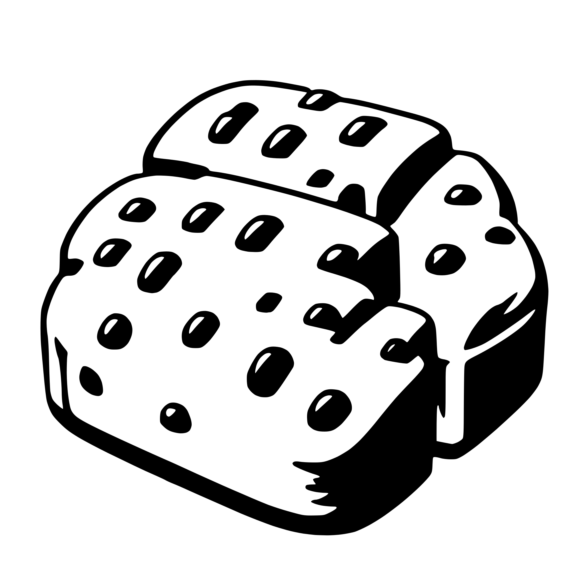 The SVG shows a stylized illustration of two slices of bread with a pattern of holes on their surfaces. The bread slices are stacked on top of each other, with the top slice slightly offset to the right. The illustration is simple and uses solid lines and shapes to define the bread and its texture. There is no interaction between the two slices; they are simply placed one on top of the other. 