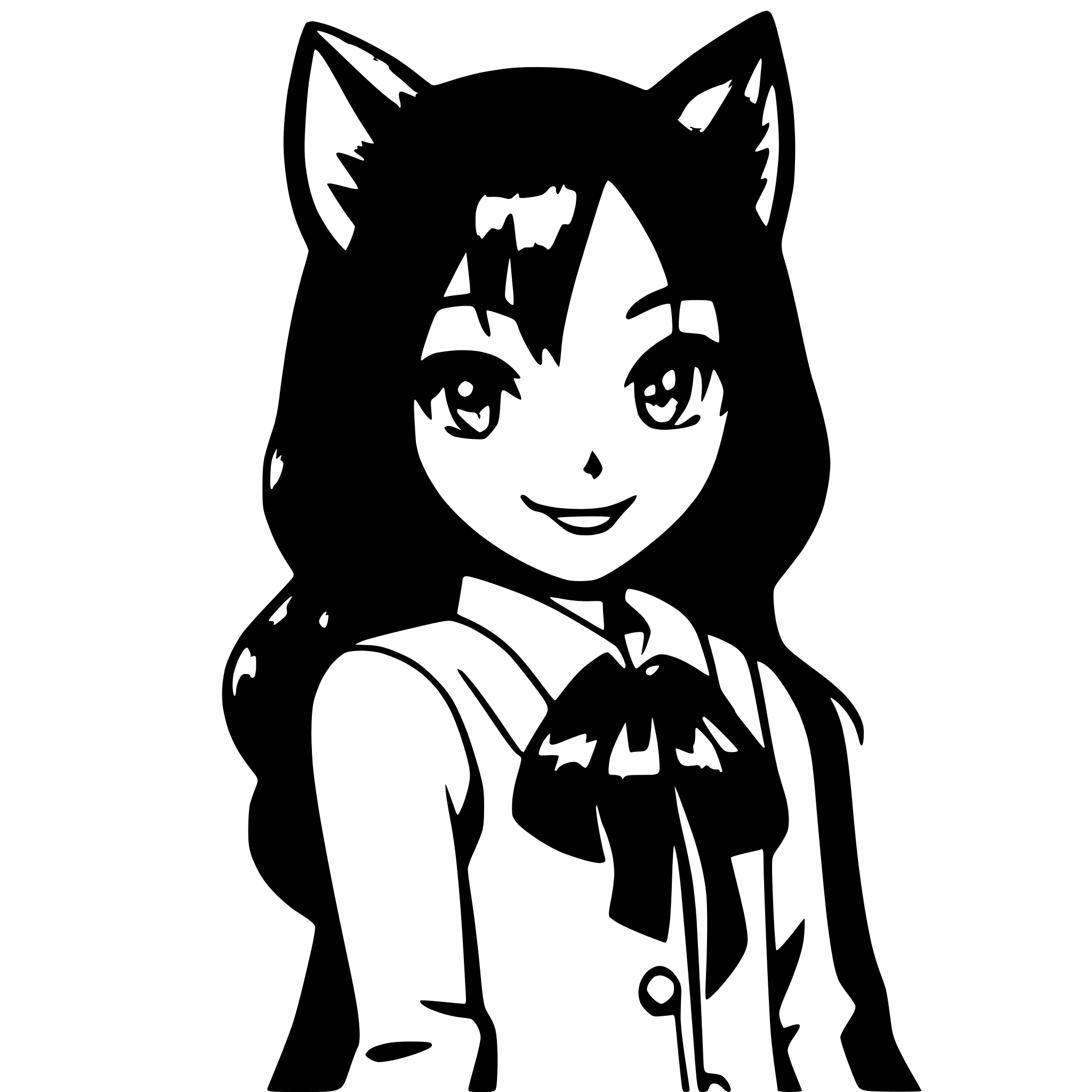 AI-generated SVG of a Foxgirl red hair blue eyes preppy style, anime, fox ears, fox tail, Japanese, kitsune