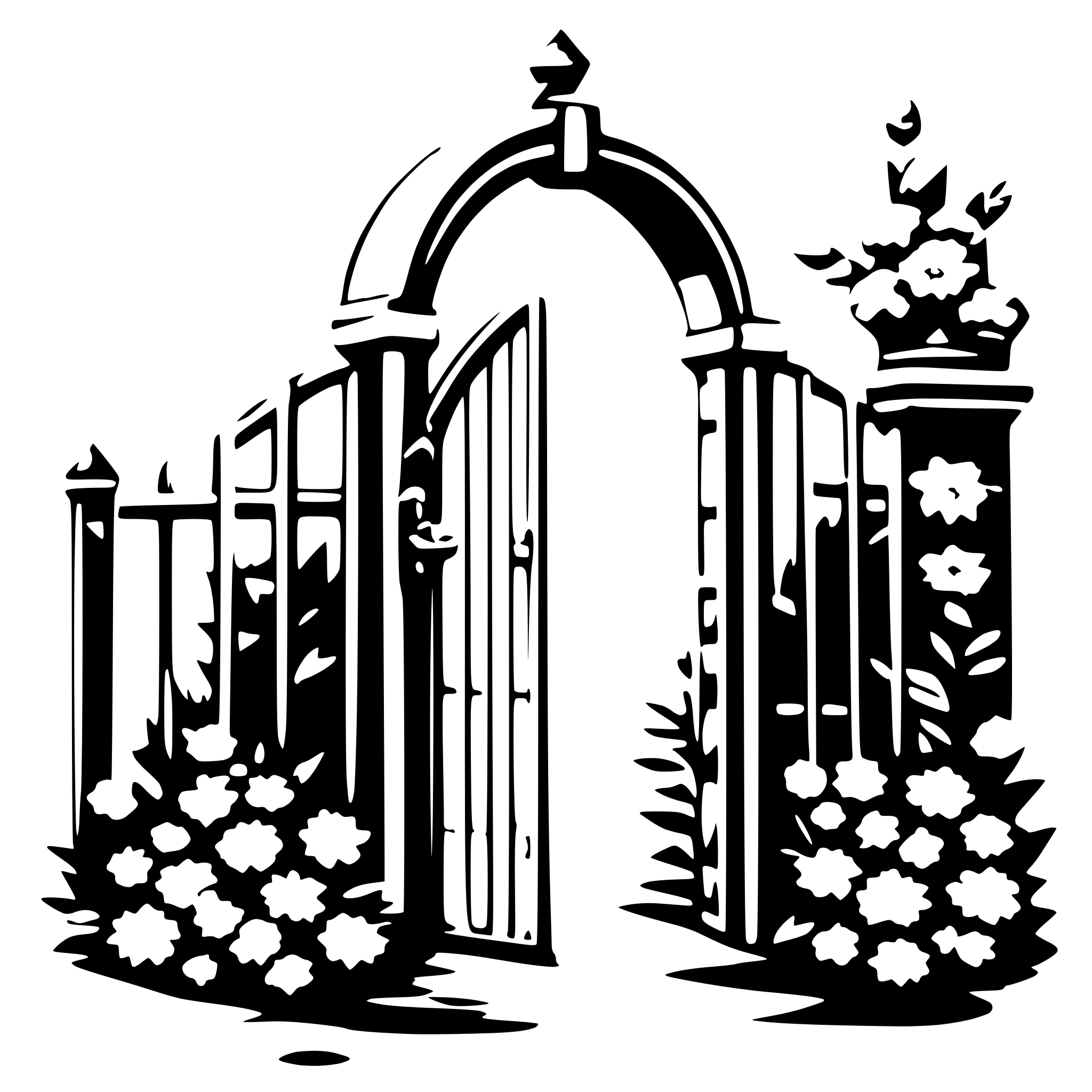 AI-generated SVG of 'a romanticopen  gate with flower wreaths'