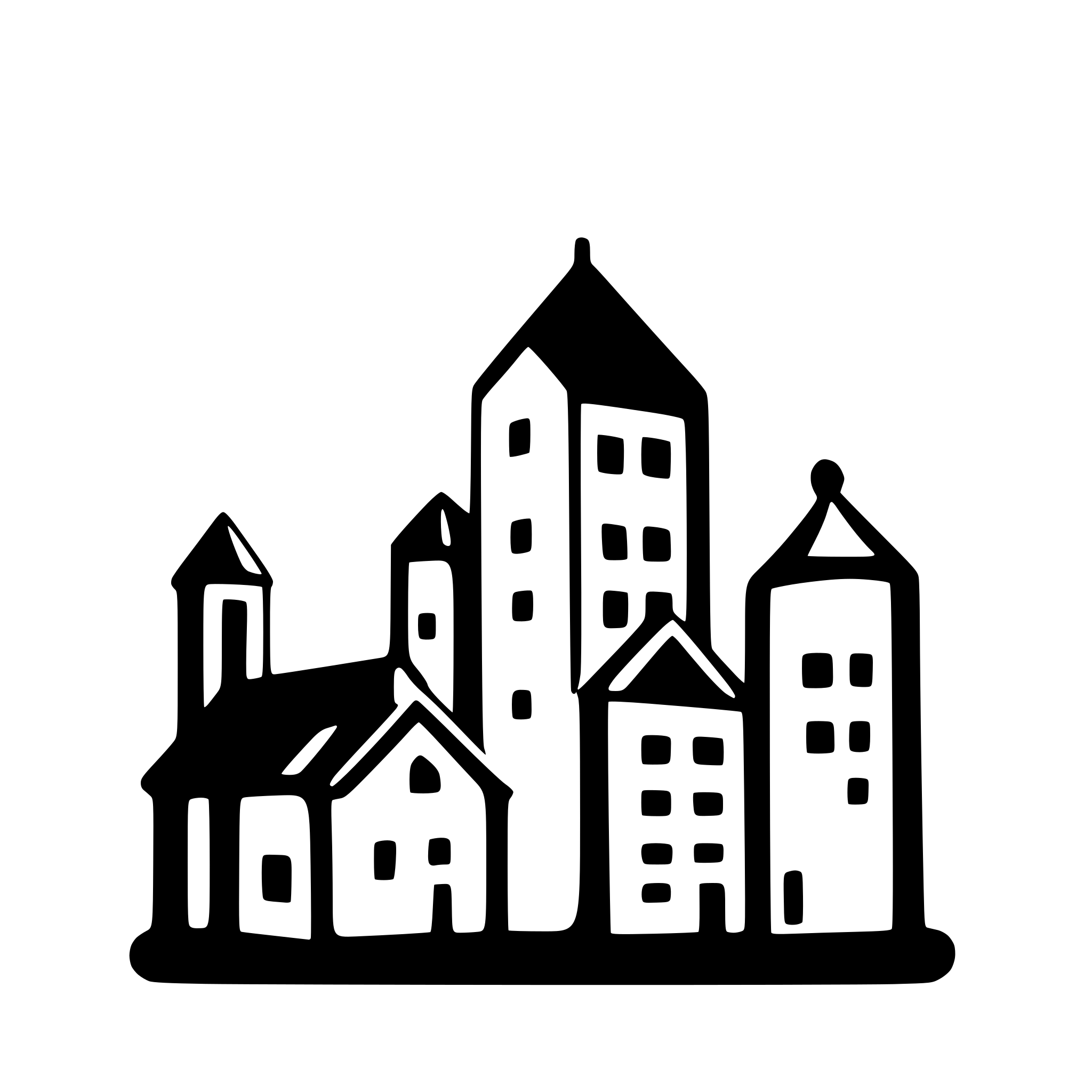 AI-generated SVG of a side-view of city's skyline silhouette with 2 small  buildings among 10 houses