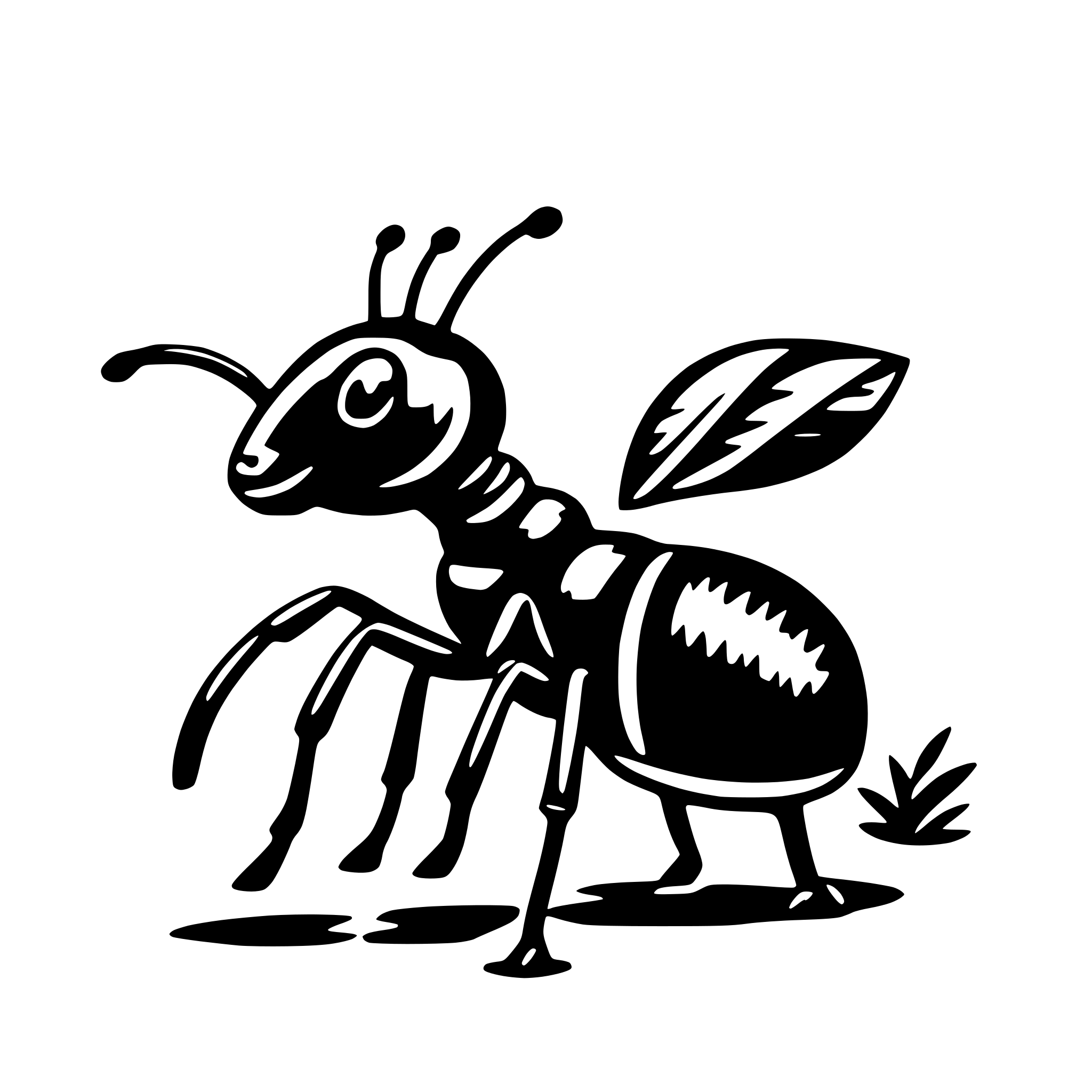 The SVG depicts a stylized black and white illustration of a beetle. The beetle is standing on its hind legs, with its front legs extended forward. It has a prominent head with two large eyes and antennae. The body of the beetle is elongated, with a series of segments visible along its back. The wings are folded back, and the beetle has a pair of elytra, which are hardened wing covers. The beetle's legs are slender and segmented, with the hind legs appearing to be longer than the front legs. The tail end of the beetle is visible, and there is a small tuft of hair or bristles at the end. The beetle is standing on a surface that casts a shadow beneath it, indicating a light source from above. The SVG is simple and does not contain any additional objects or interactions. 