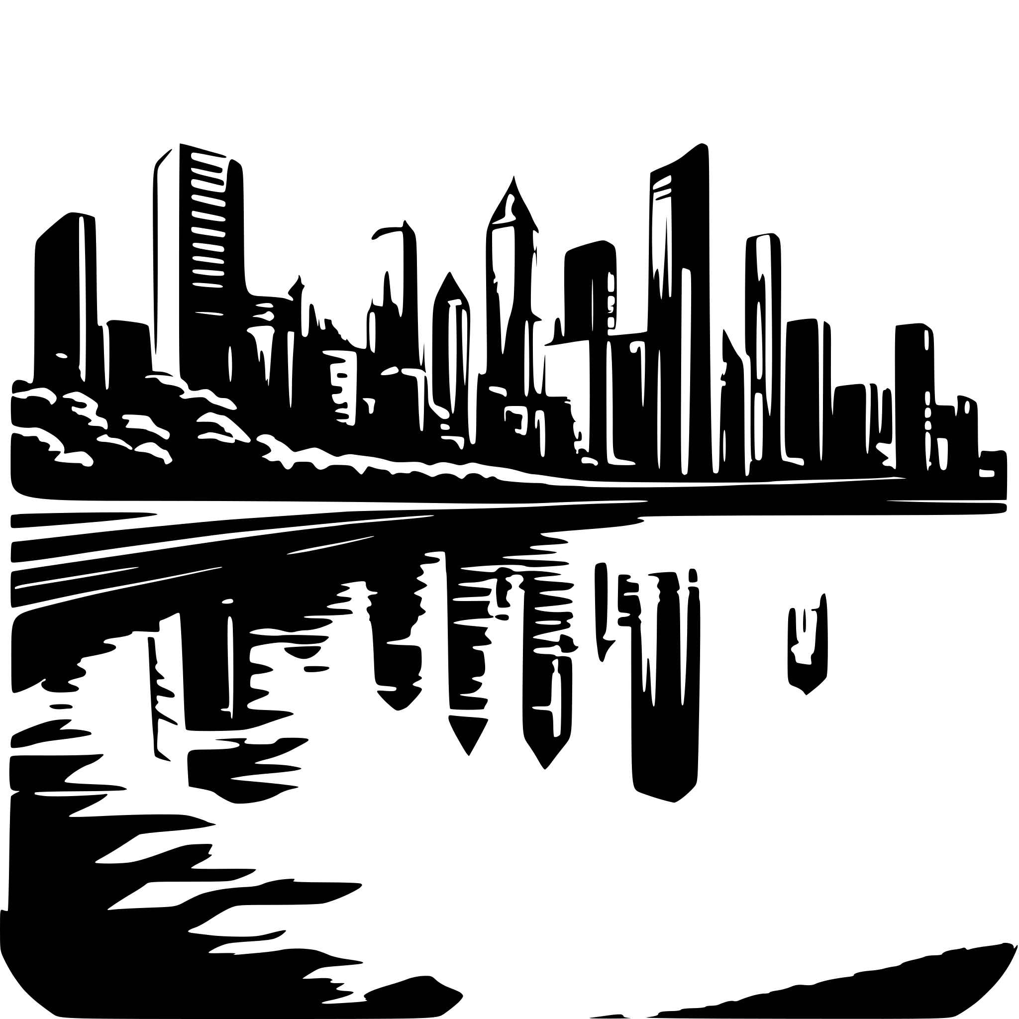 AI-generated SVG of 'Create an SVG illustration of a modern city skyline at sunset, with detailed buildings, a gradient sky, and reflections in a river.'