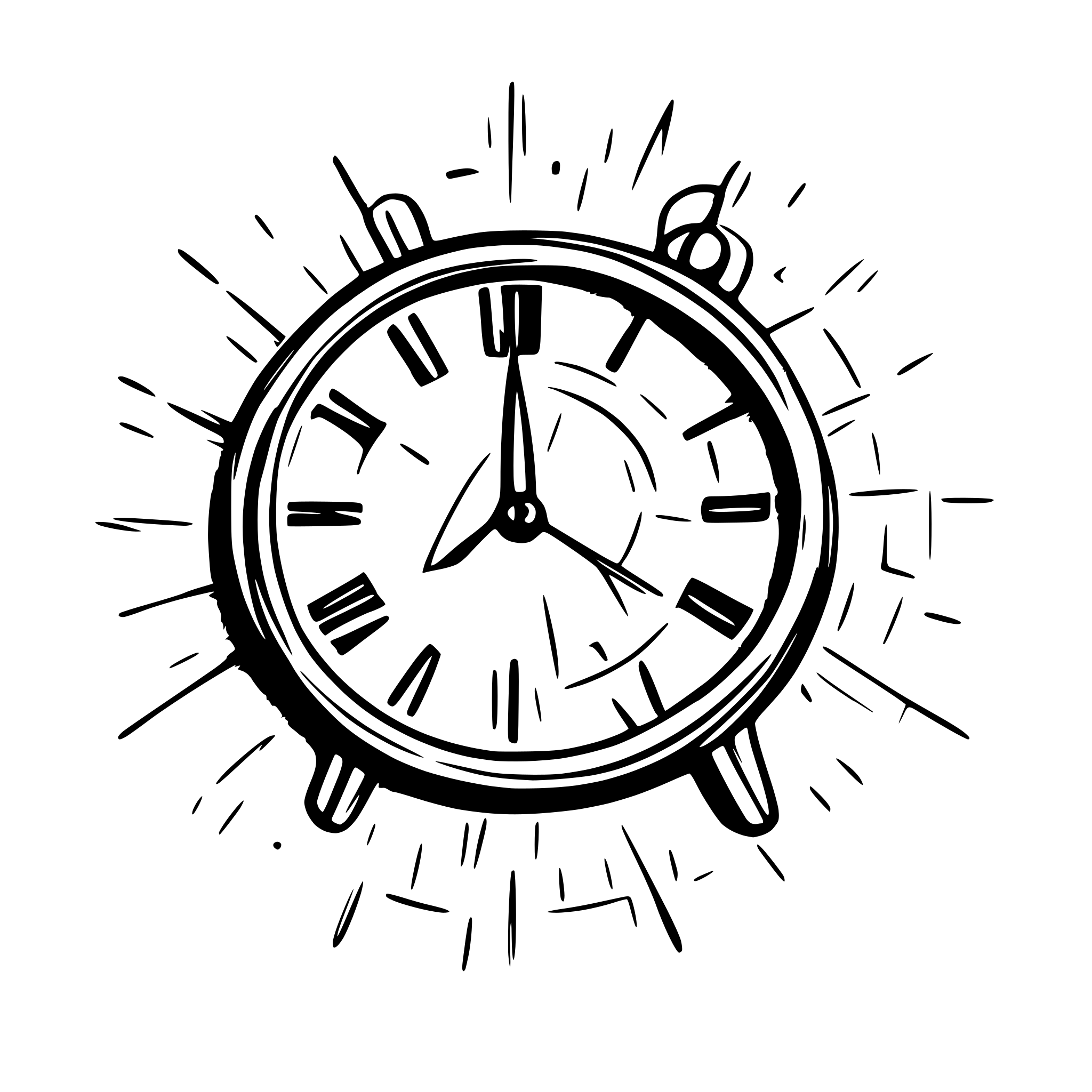 AI-generated SVG of a Generate a clock face with very beautiful hands. The 12 digits on the clock are always 4, but each digit is in a different language