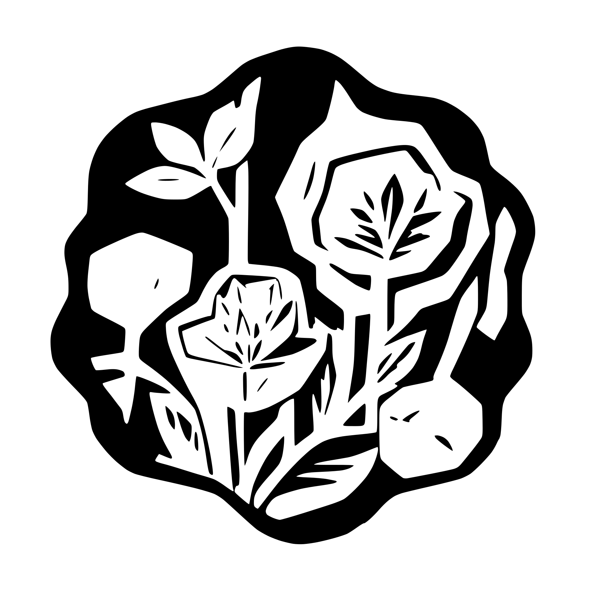 AI-generated SVG of a 1 color, hexagon frame with geometric flora detail around the perimeter