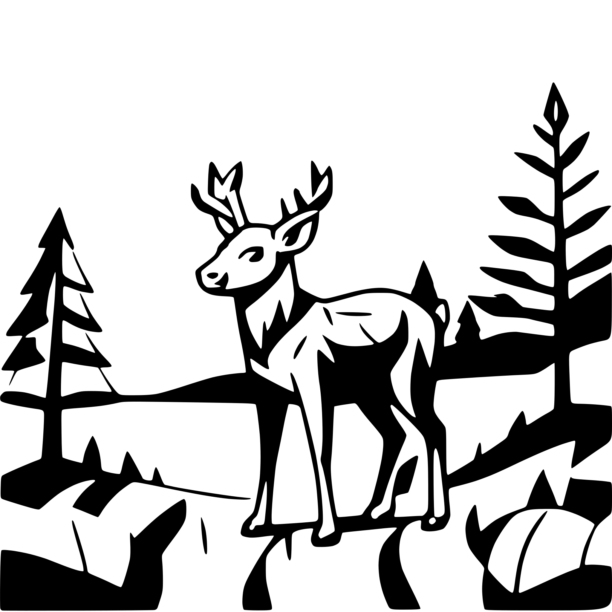 AI-generated SVG of a Deer in field with trees and mountains in background
