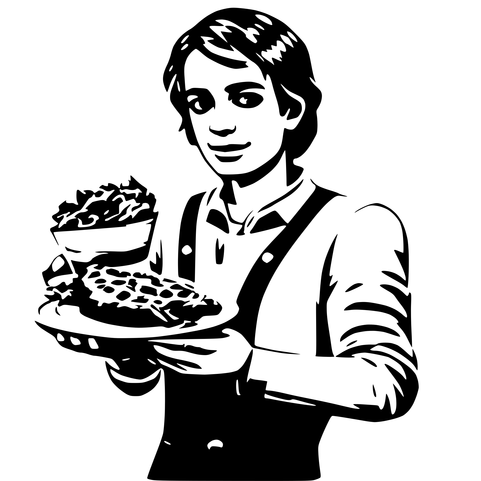 AI-generated SVG of 'a man holding a blate off food'
