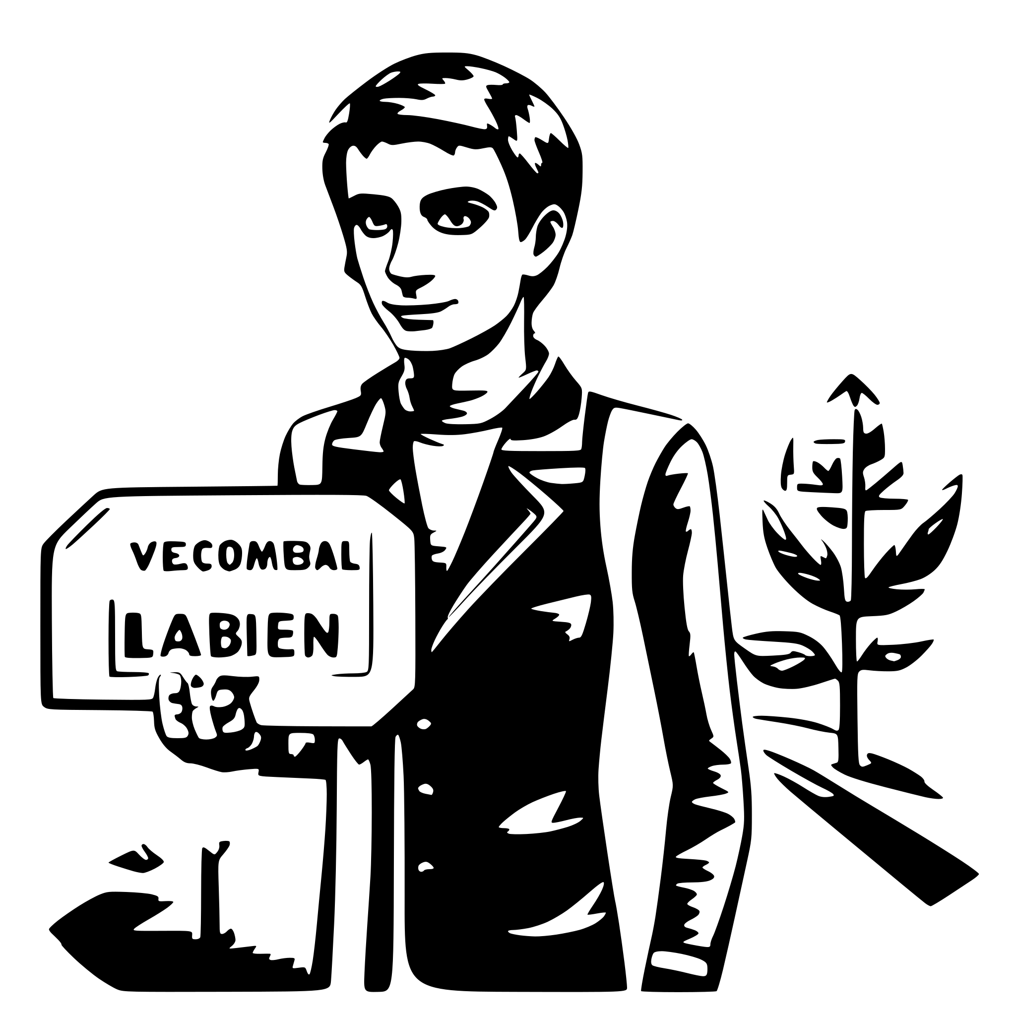 AI-generated SVG of a A man with a label 