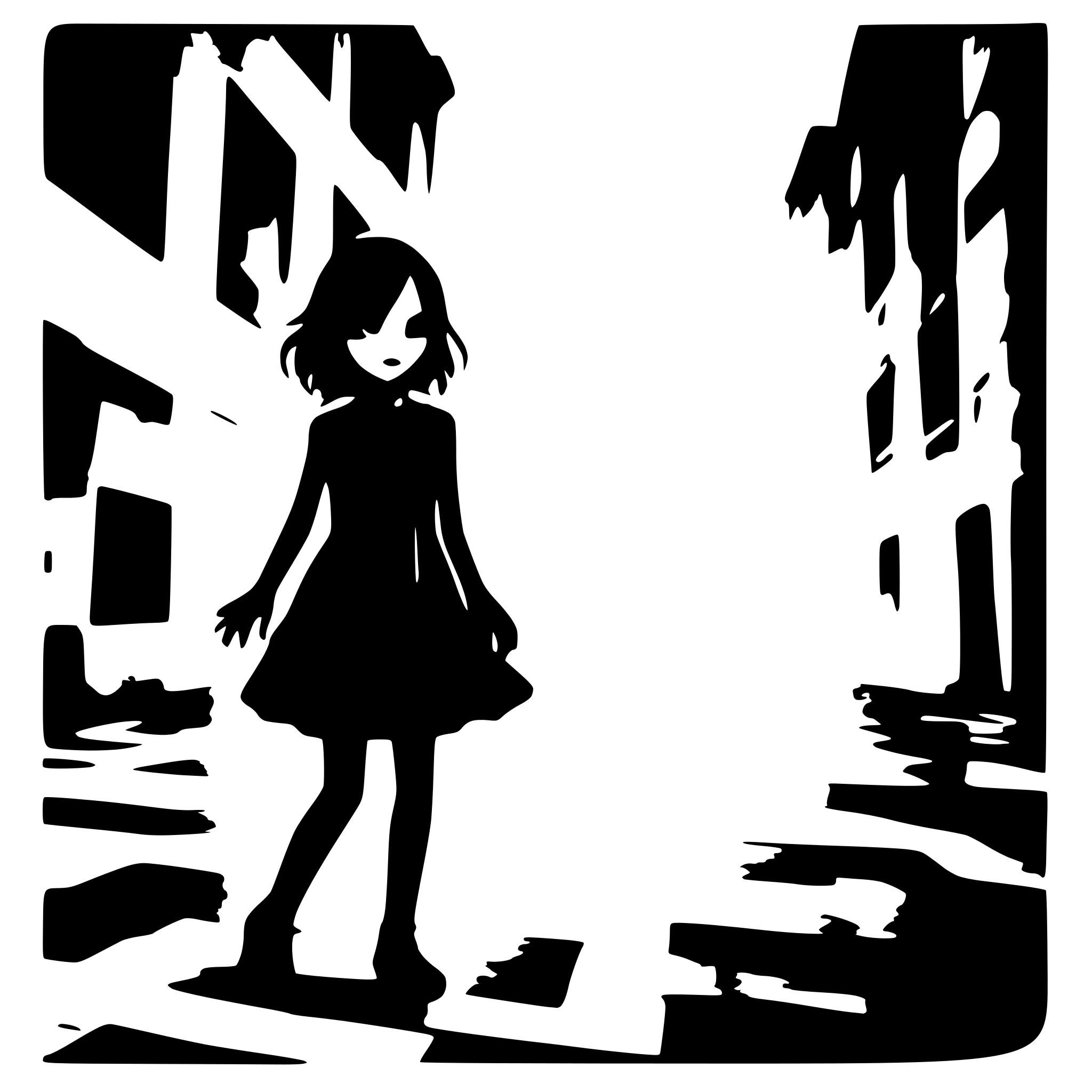 AI-generated SVG of a a creepy girl floating in a destroyed city laneway silhouette AI-generated SVG of a a creepy girl floating in a destroyed city laneway silhouette