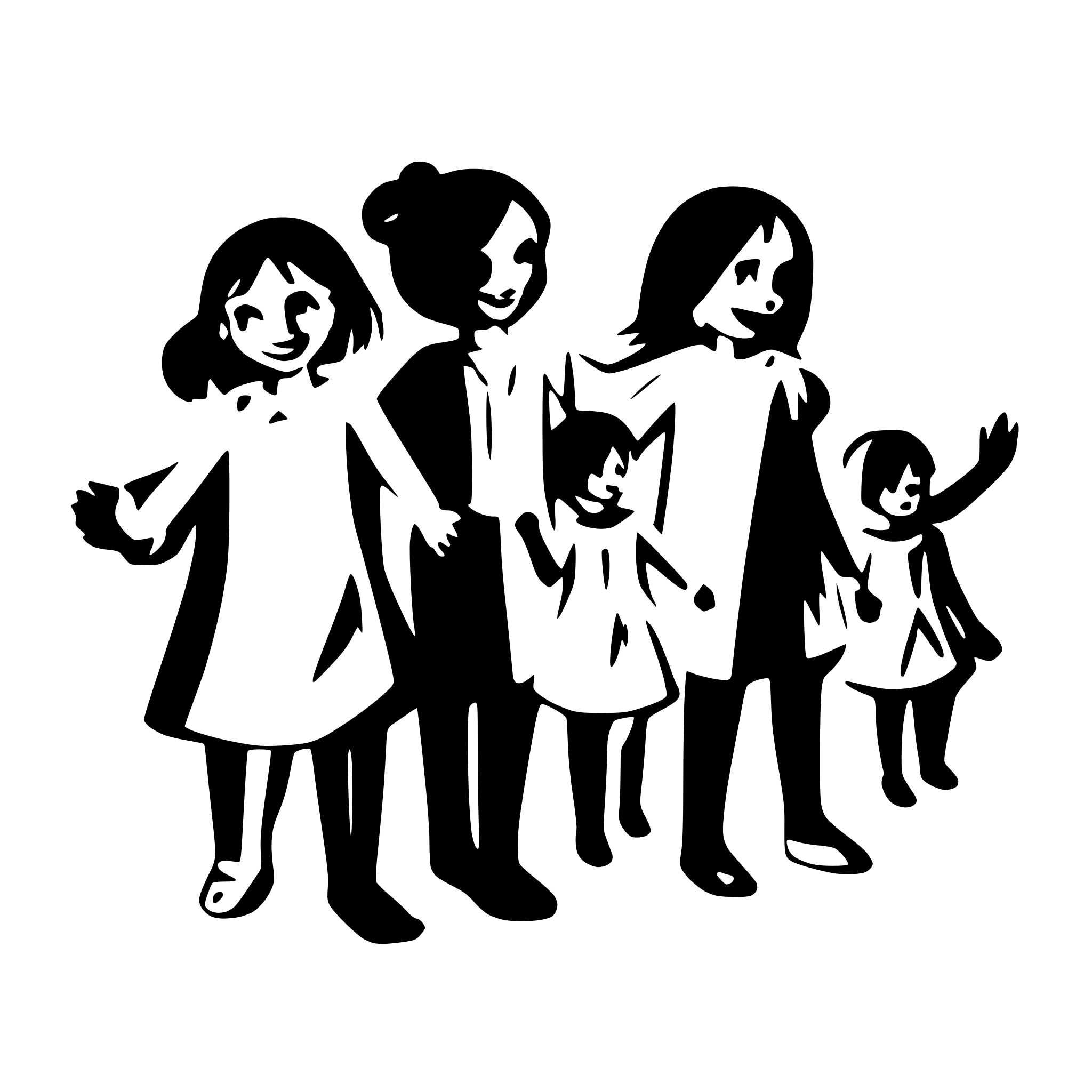AI-generated SVG of a educator with  8 children holding hands
