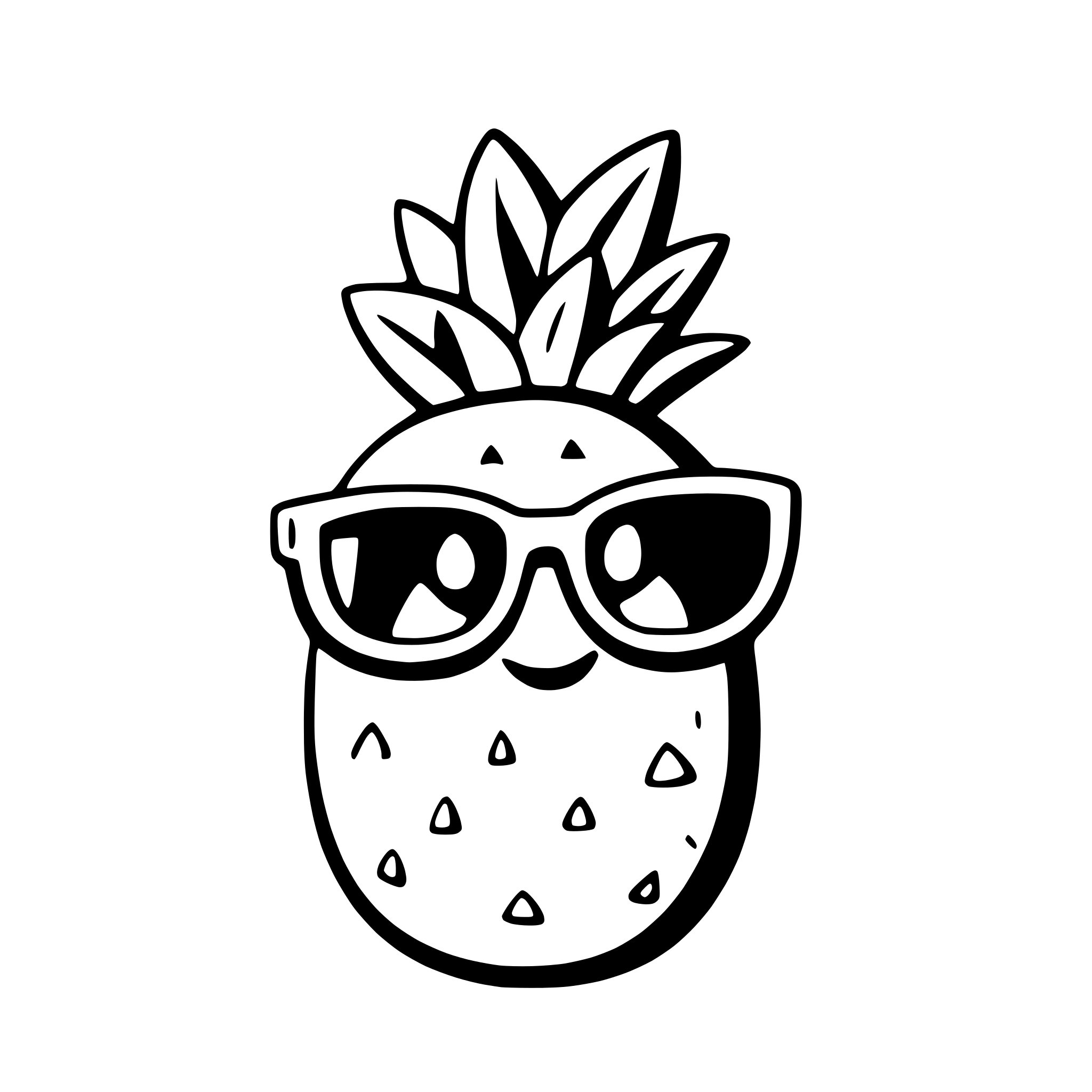 AI-generated SVG of 'a smiling pineapple wearing sunglasses'