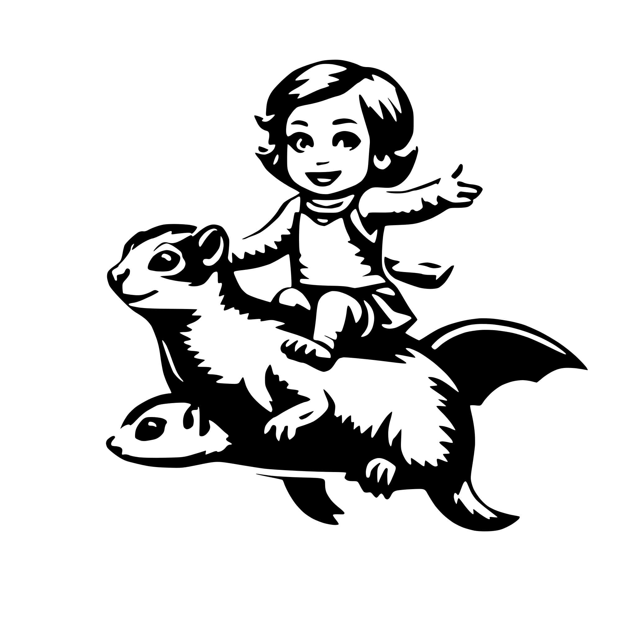 AI-generated SVG of a baby riding a flying squirrel
