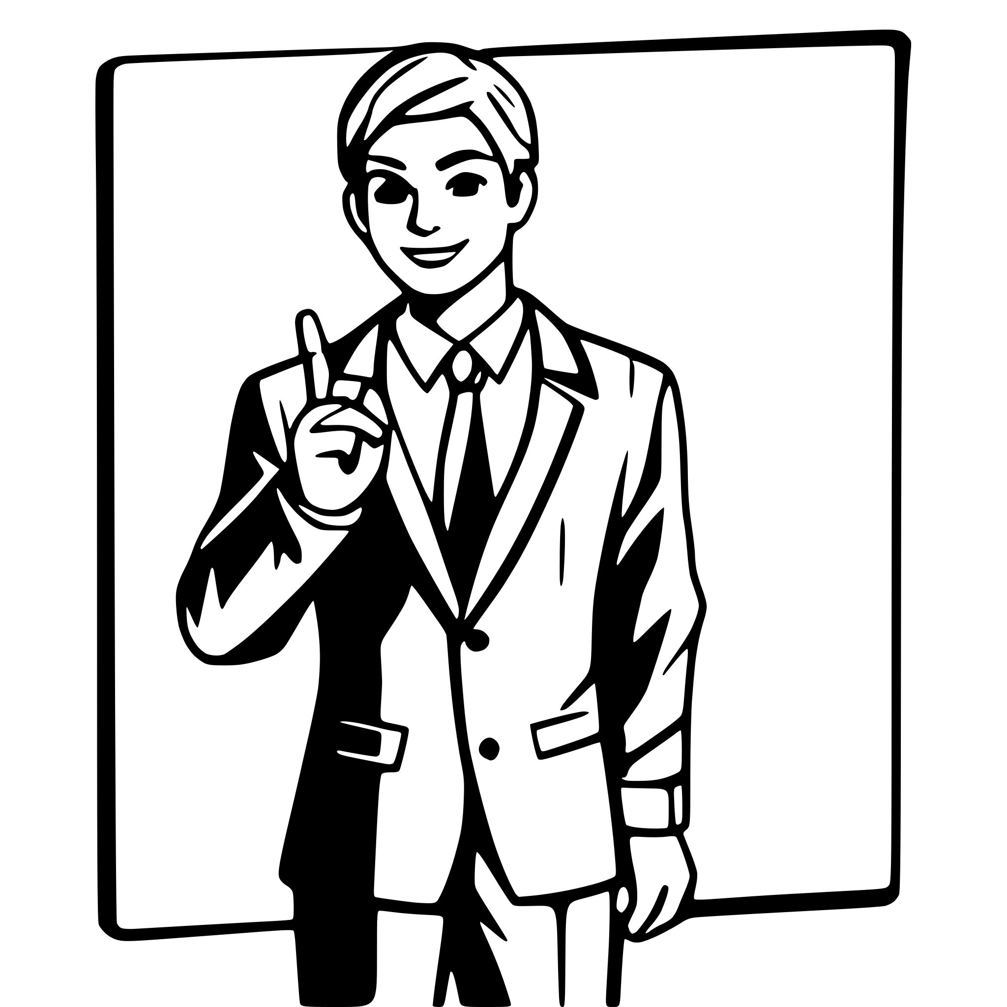 AI-generated SVG of a Outline of a man in a suite standing pointing to an imaginary white board. Just the outline. CAD person.