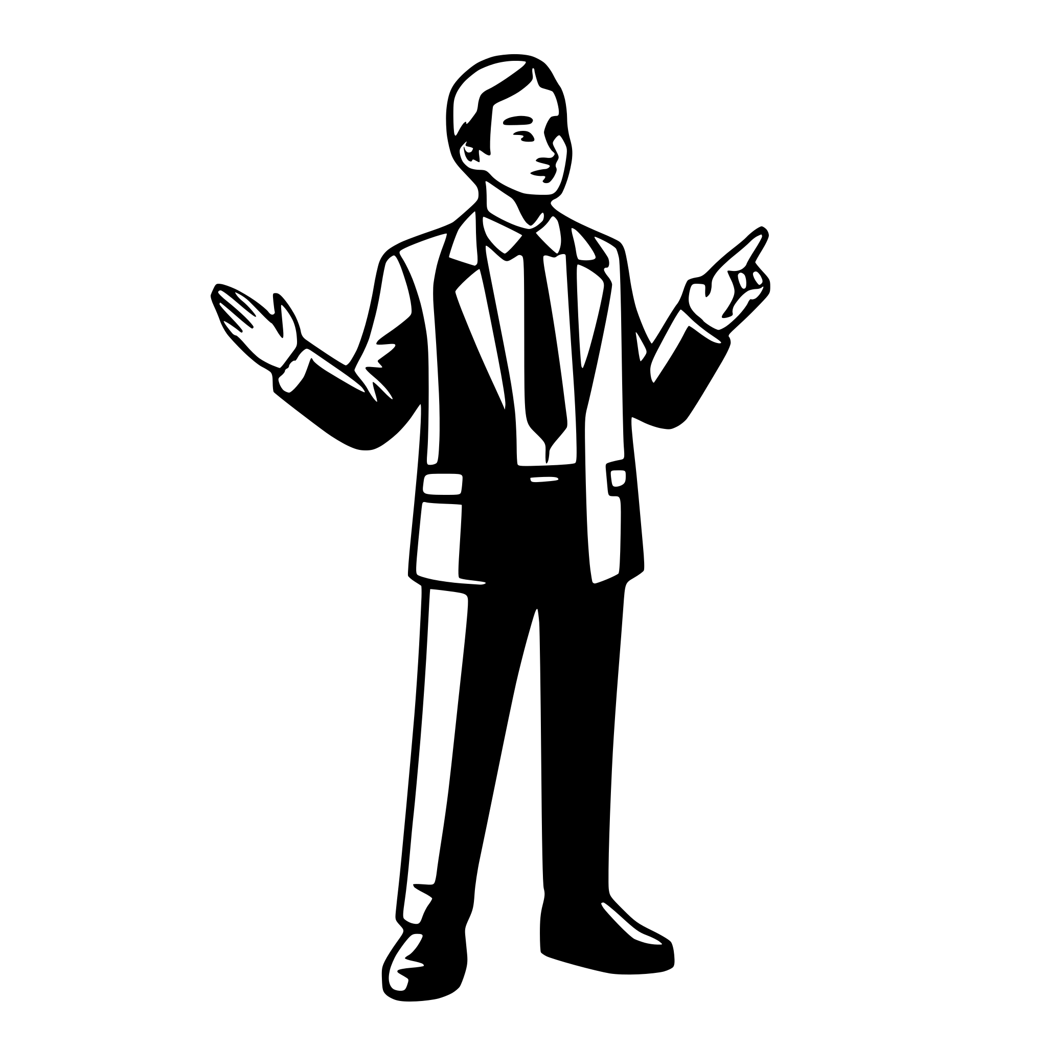 AI-generated SVG of a Outline of a man in a suite standing pointing to an imaginary white board. Just the outline. CAD person.