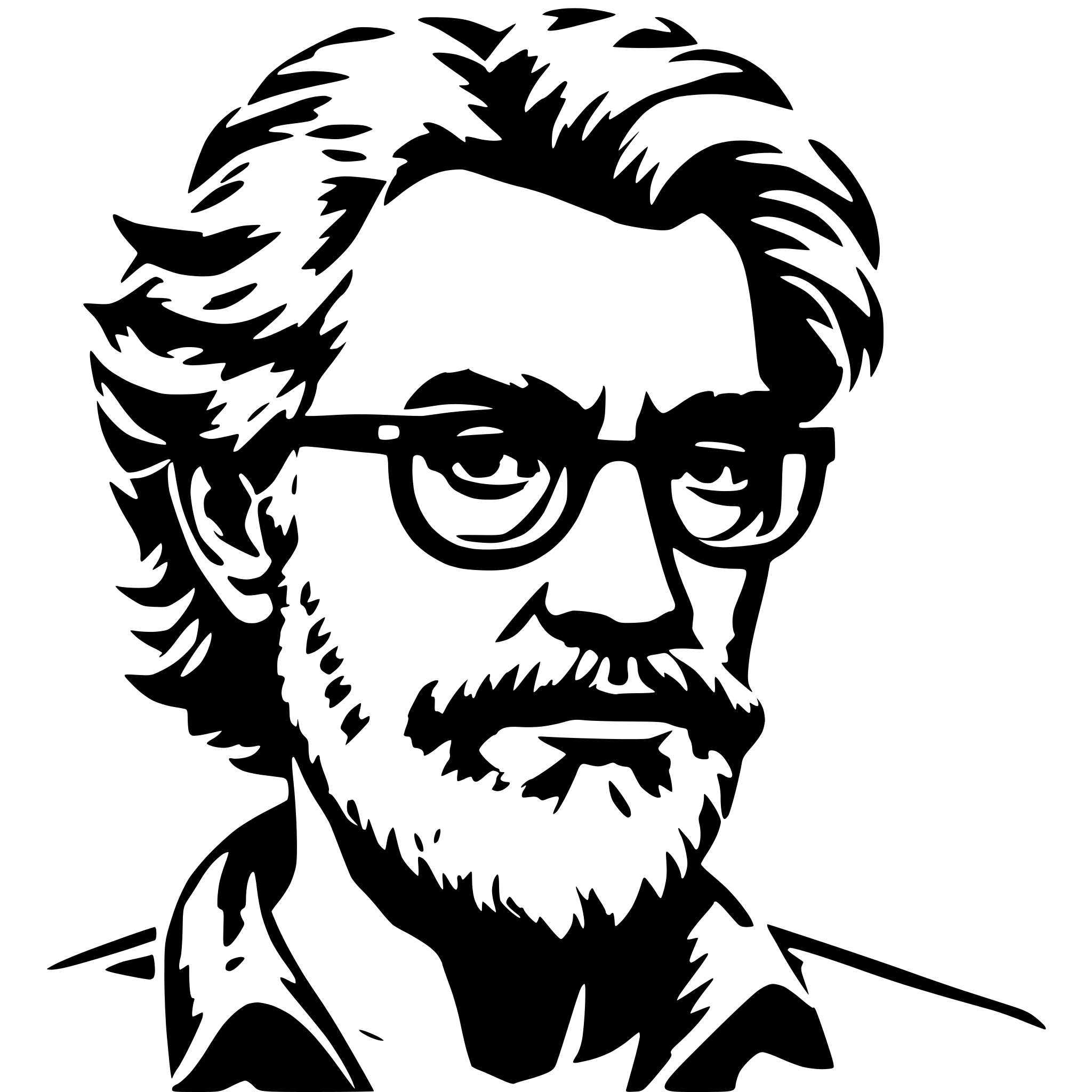AI-generated SVG of 'a full-bodied imagen of a dishevelled middle-aged man with black glasses and a beard'