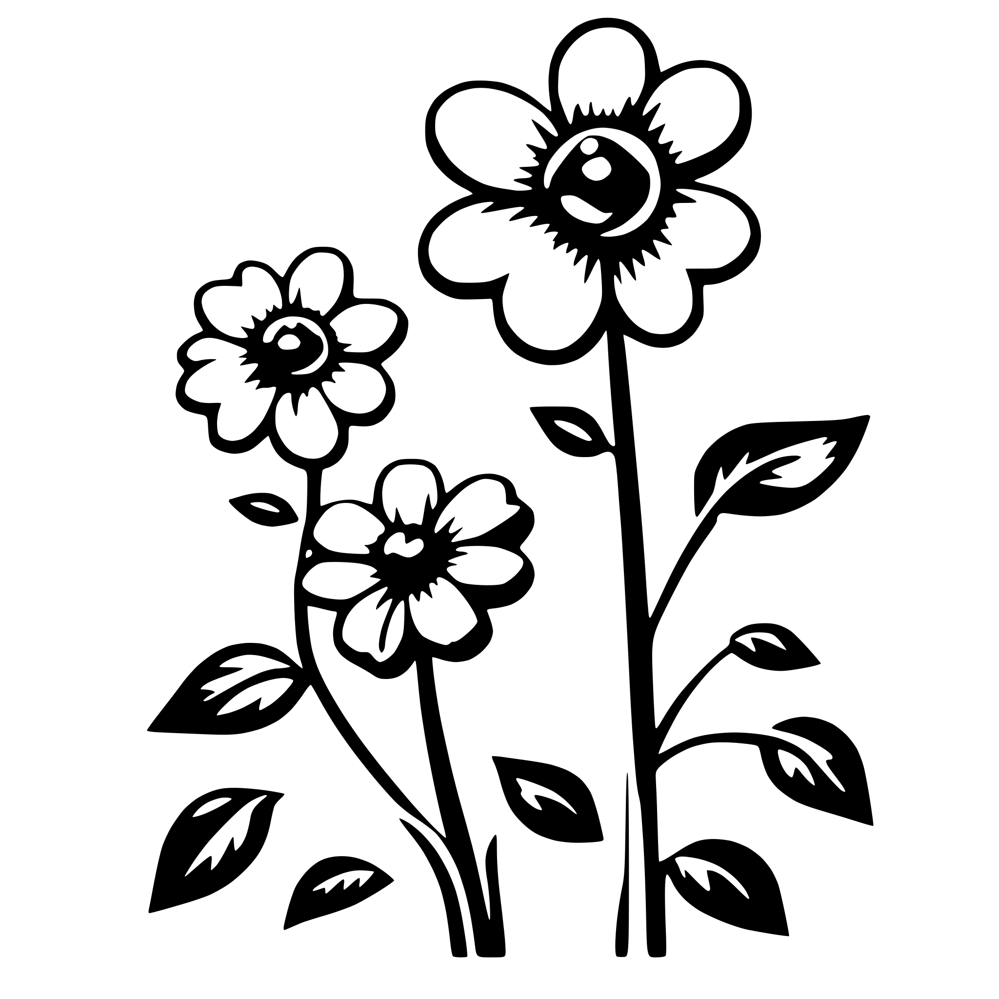 AI-generated SVG of 'simple flowers on curving stem'